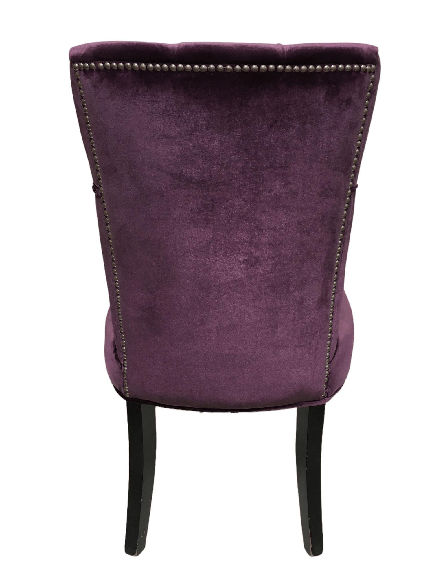 Vintage Purple Velvet Chairs with Tufted Padded Backrest. Set of 2 2