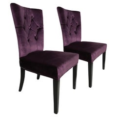 Vintage Purple Velvet Chairs with Tufted Padded Backrest. Set of 2
