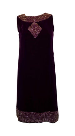 Vintage Purple Velvet Cocktail Dress with Decoration