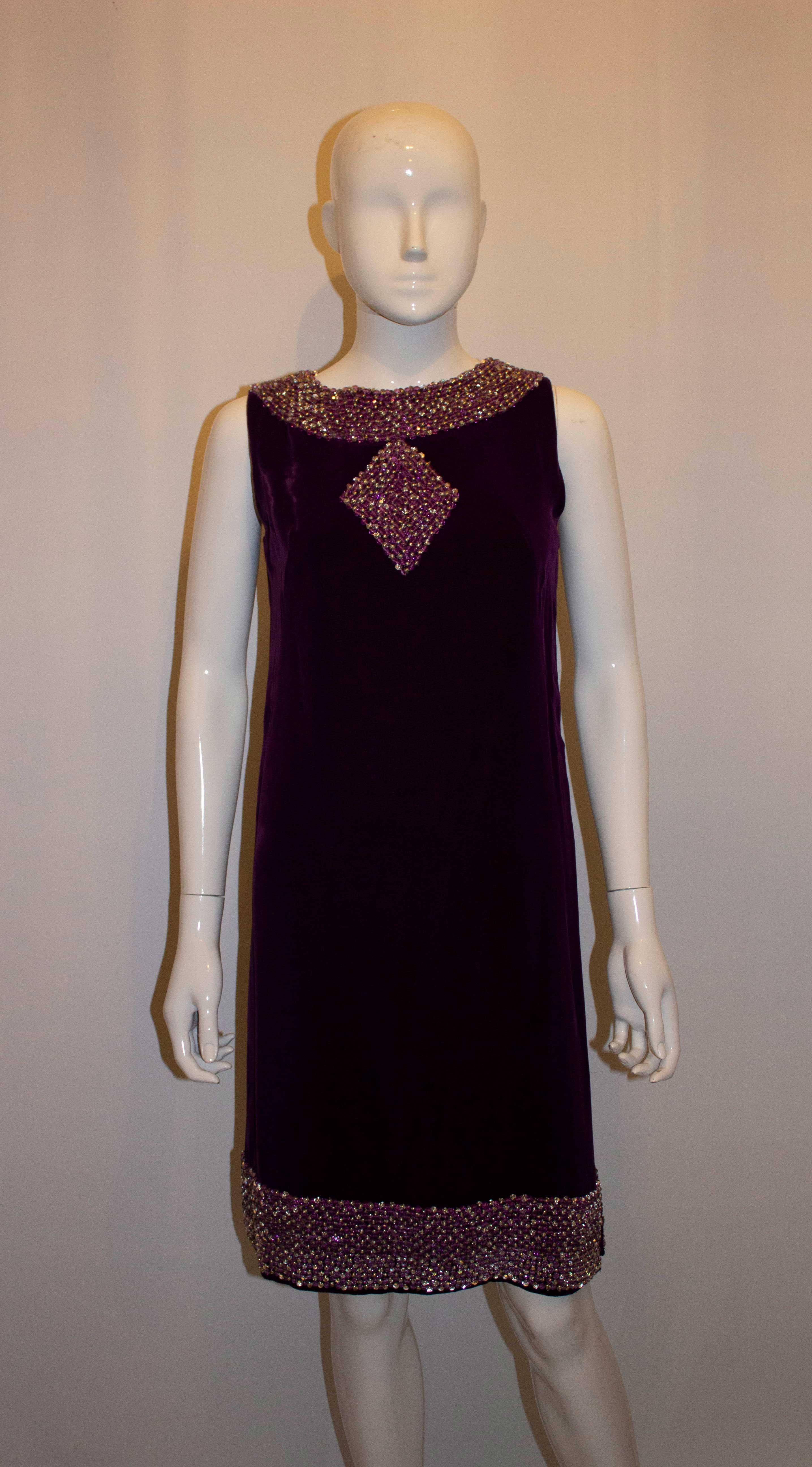Women's Vintage Purple Velvet Cocktail Dress with Decoration For Sale