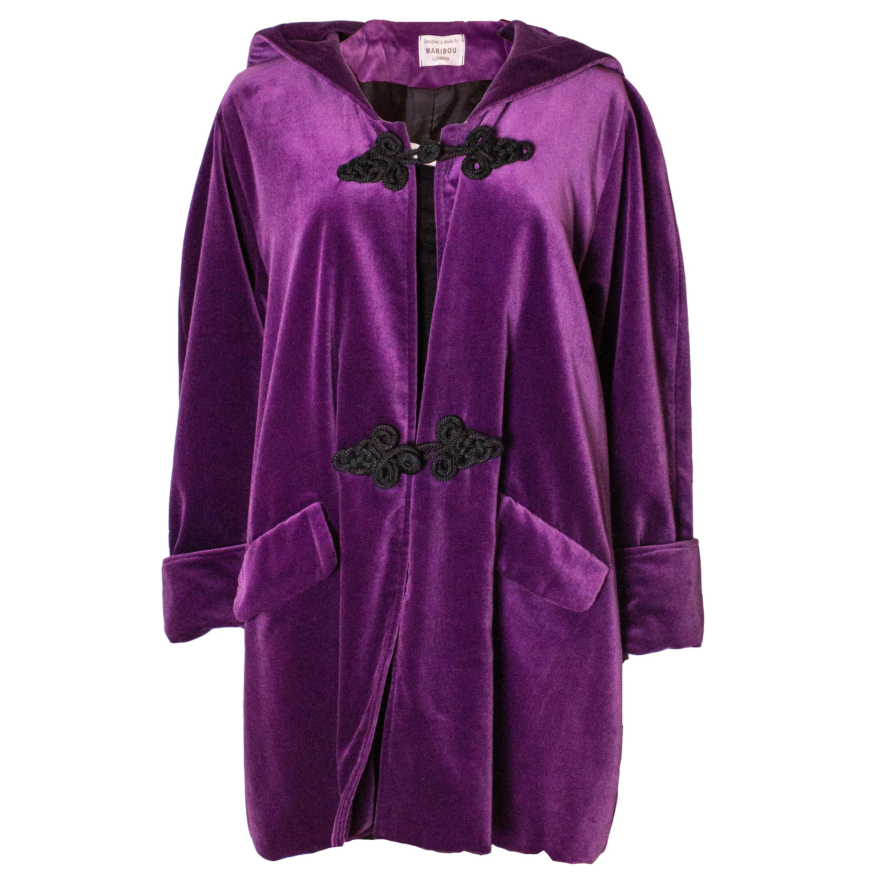Vintage Purple Velvet Hooded Jacket by Maribou London