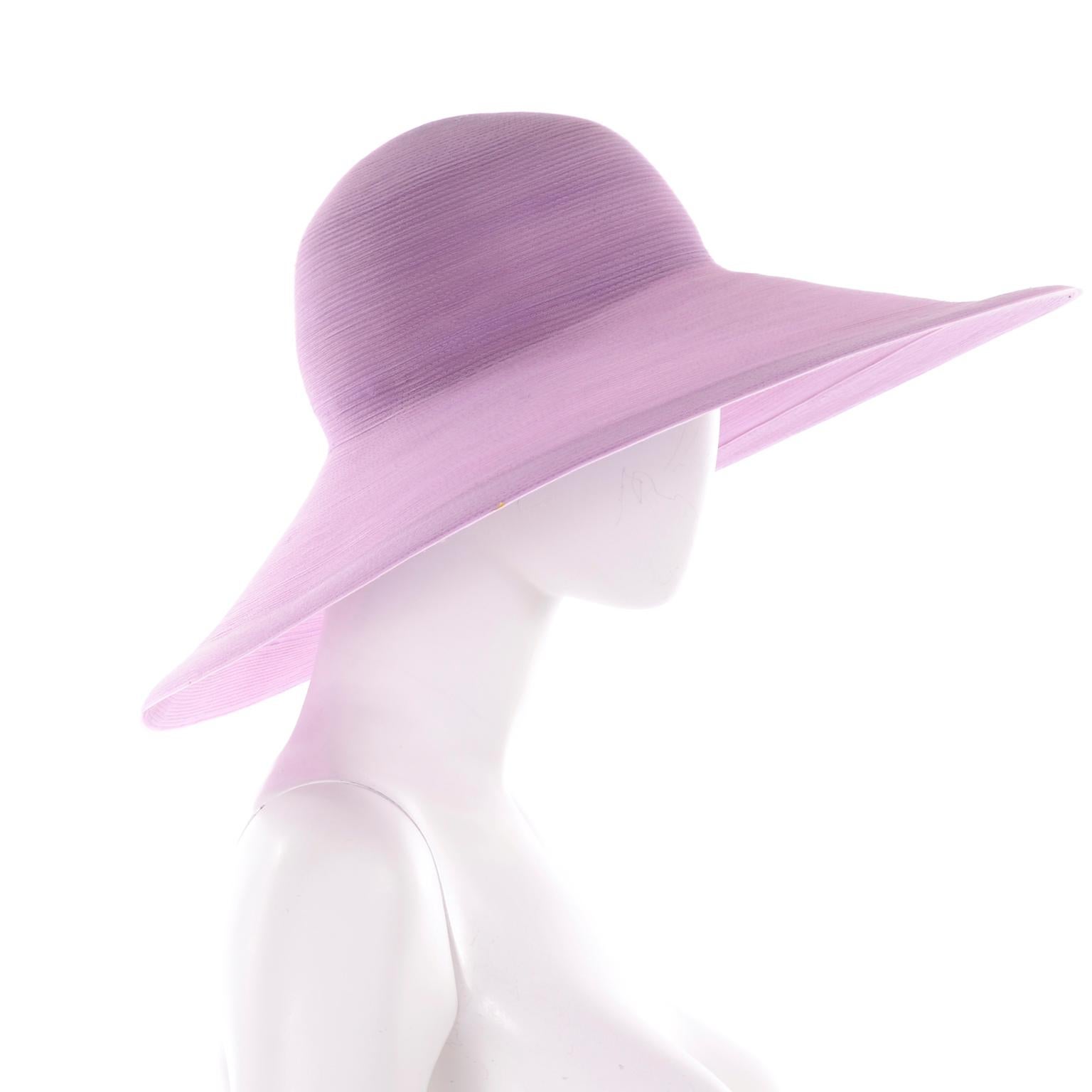 Vintage Purple Woven Patricia Underwood Wide Brim Sun Hat In Excellent Condition For Sale In Portland, OR