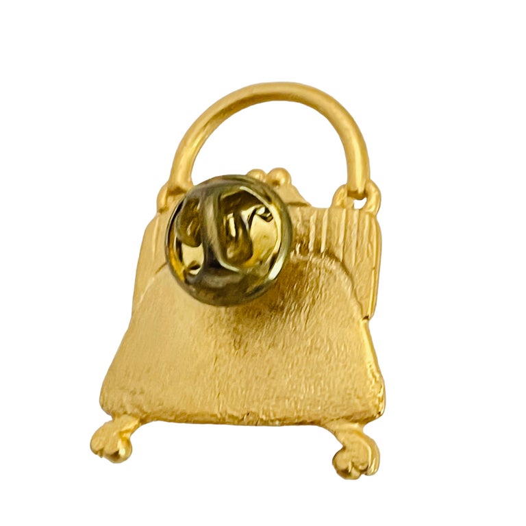 Vintage purse gold pearl designer runway brooch stick pin For Sale at