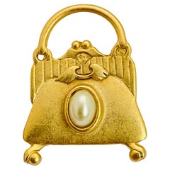 Retro purse gold pearl designer runway brooch stick pin