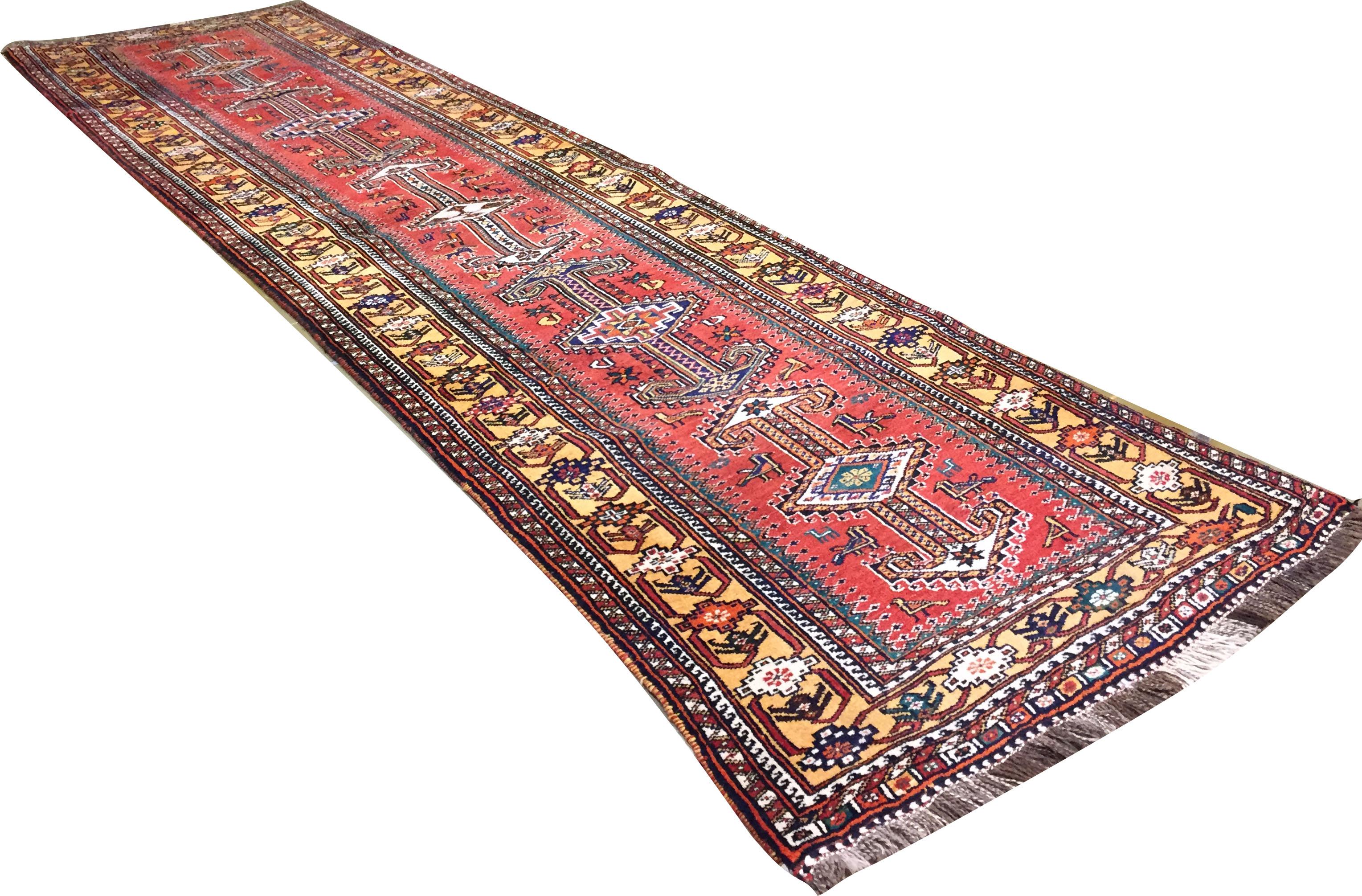 Persian Vintage Qashgai Pictorial Runner  3'3 x 12'2 For Sale