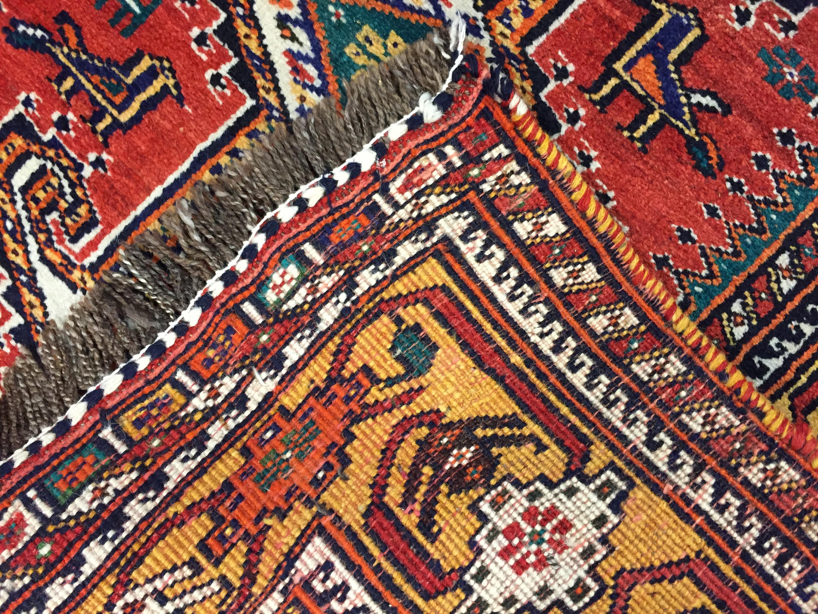Vintage Qashgai Pictorial Runner  3'3 x 12'2 In Good Condition For Sale In New York, NY