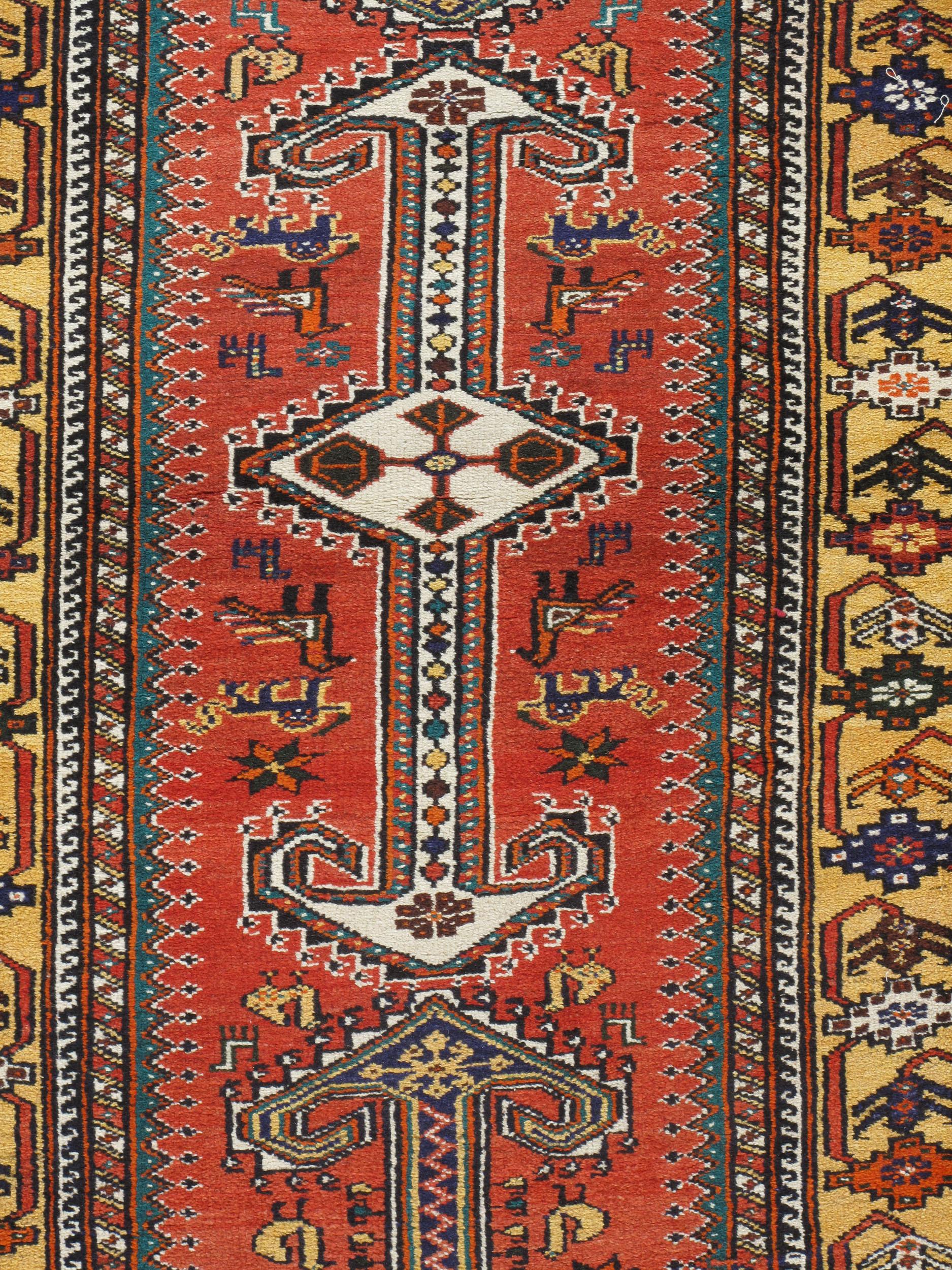 Wool Vintage Qashgai Pictorial Runner  3'3 x 12'2 For Sale