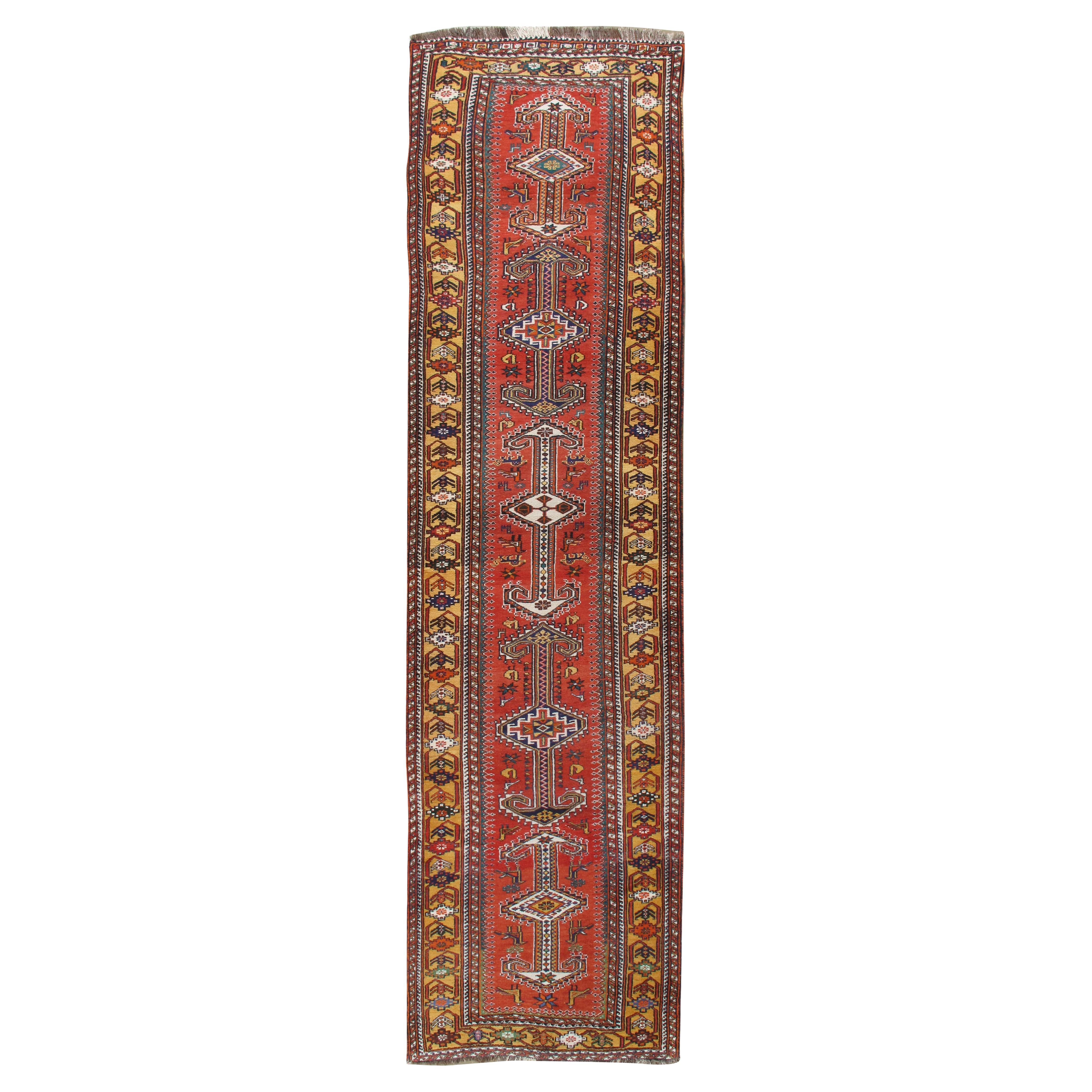 Vintage Qashgai Pictorial Runner  3'3 x 12'2 For Sale
