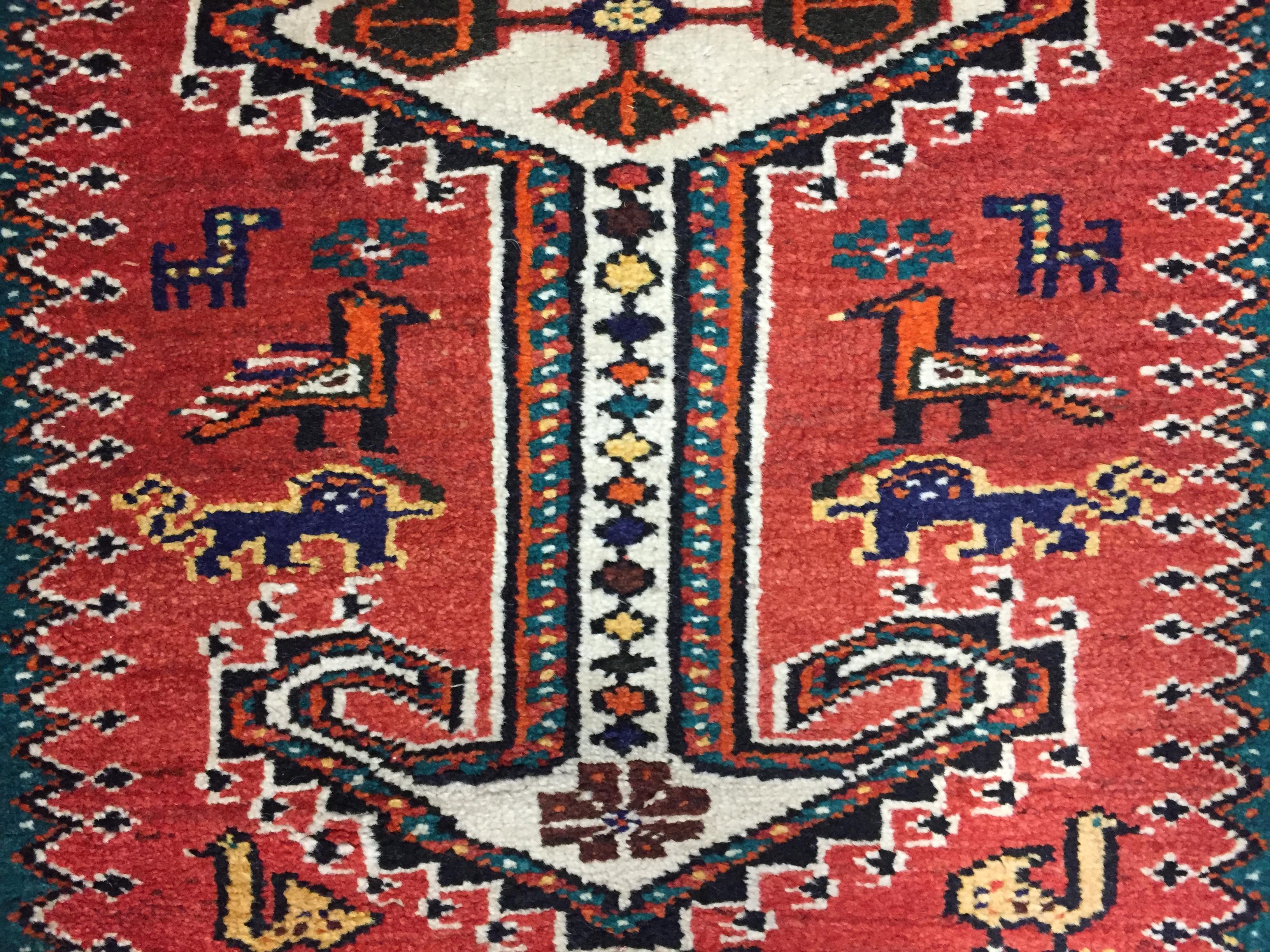 Wool Vintage Qashgai Pictorial Runner  3'3 x 12'2 For Sale