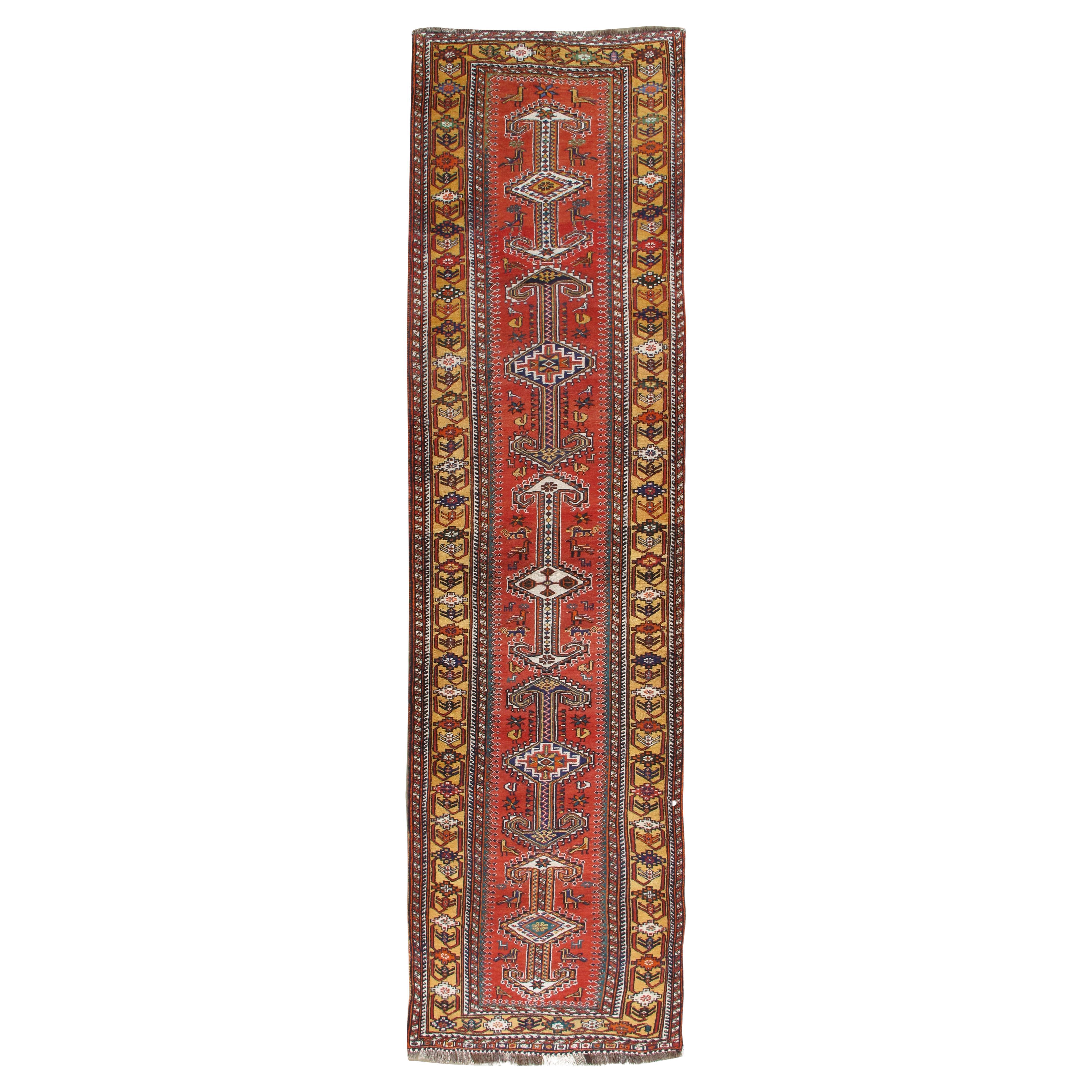 Vintage Qashgai Pictorial Runner  3'3 x 12'2 For Sale