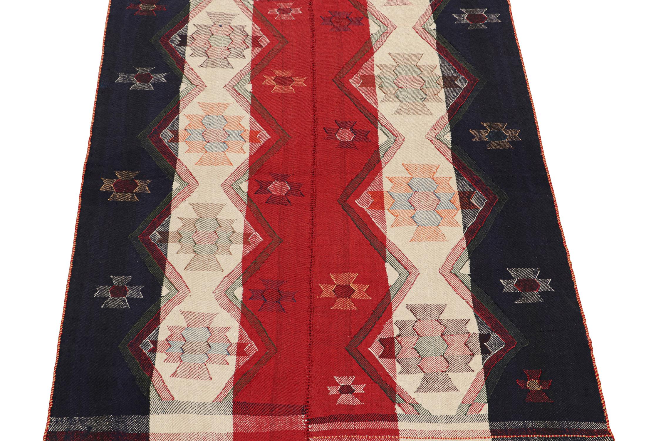 Tribal Vintage Qashqai Jajim Persian Kilim in Red, White & Blue by Rug & Kilim For Sale