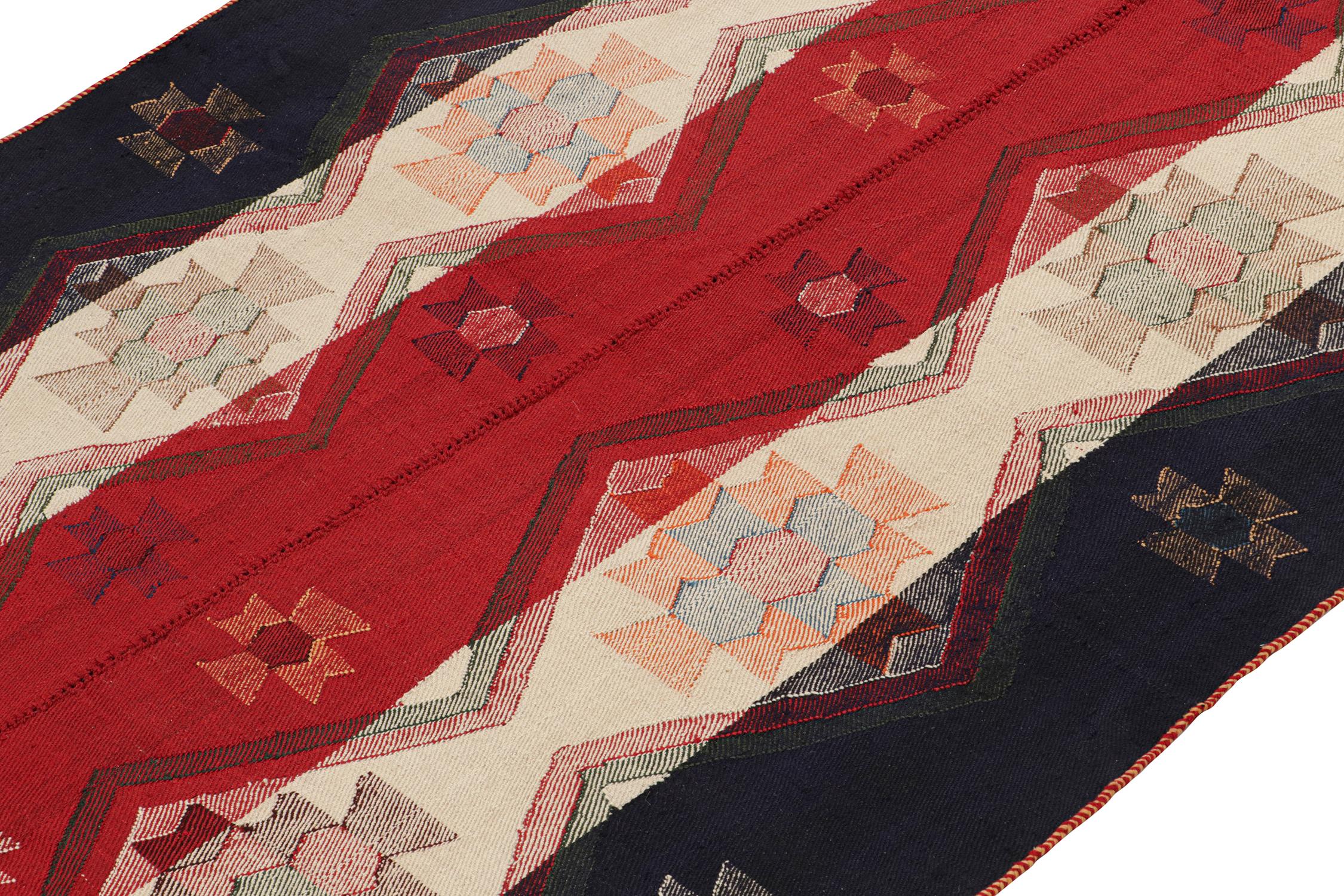Hand-Knotted Vintage Qashqai Jajim Persian Kilim in Red, White & Blue by Rug & Kilim For Sale