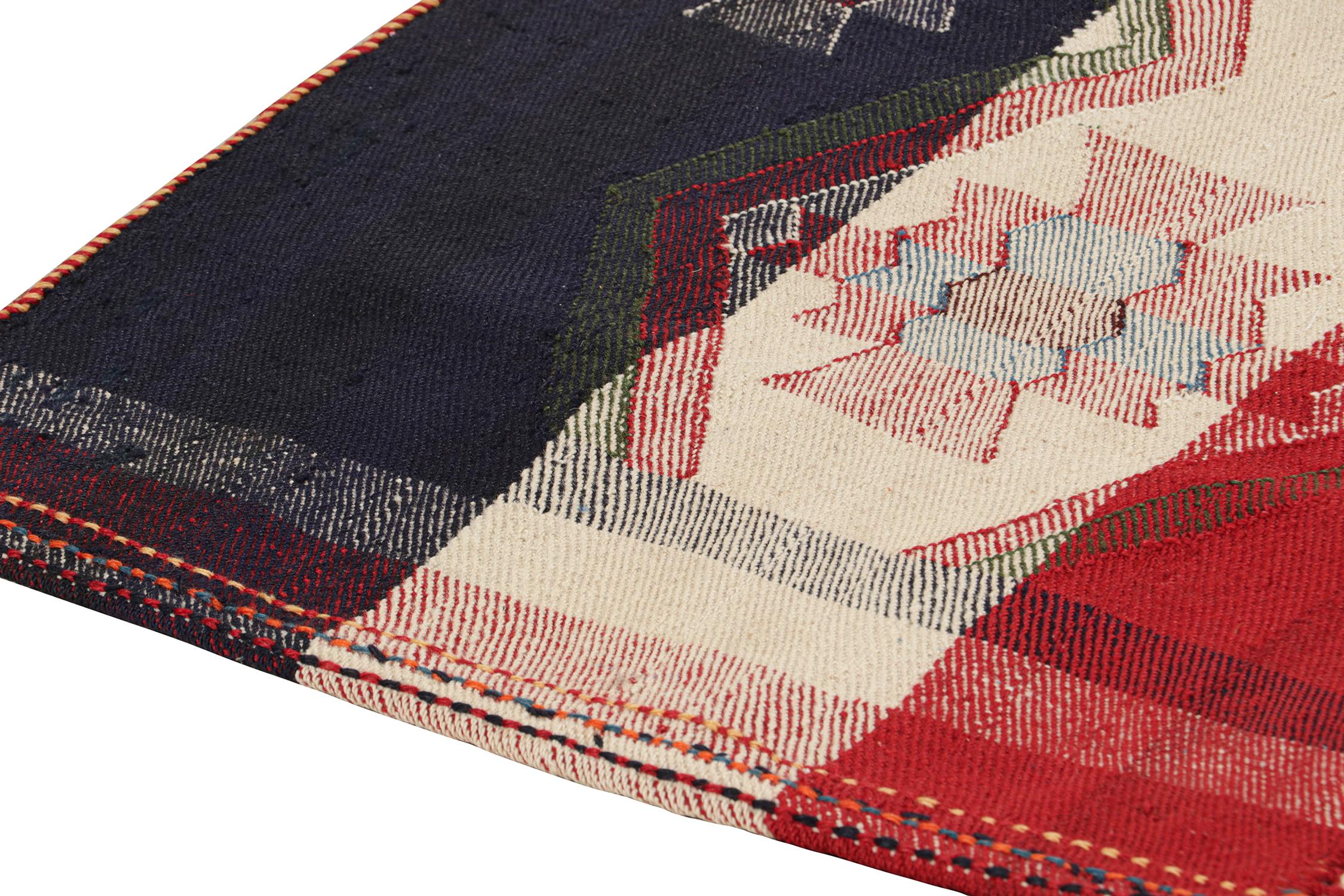 Vintage Qashqai Jajim Persian Kilim in Red, White & Blue by Rug & Kilim In Good Condition For Sale In Long Island City, NY