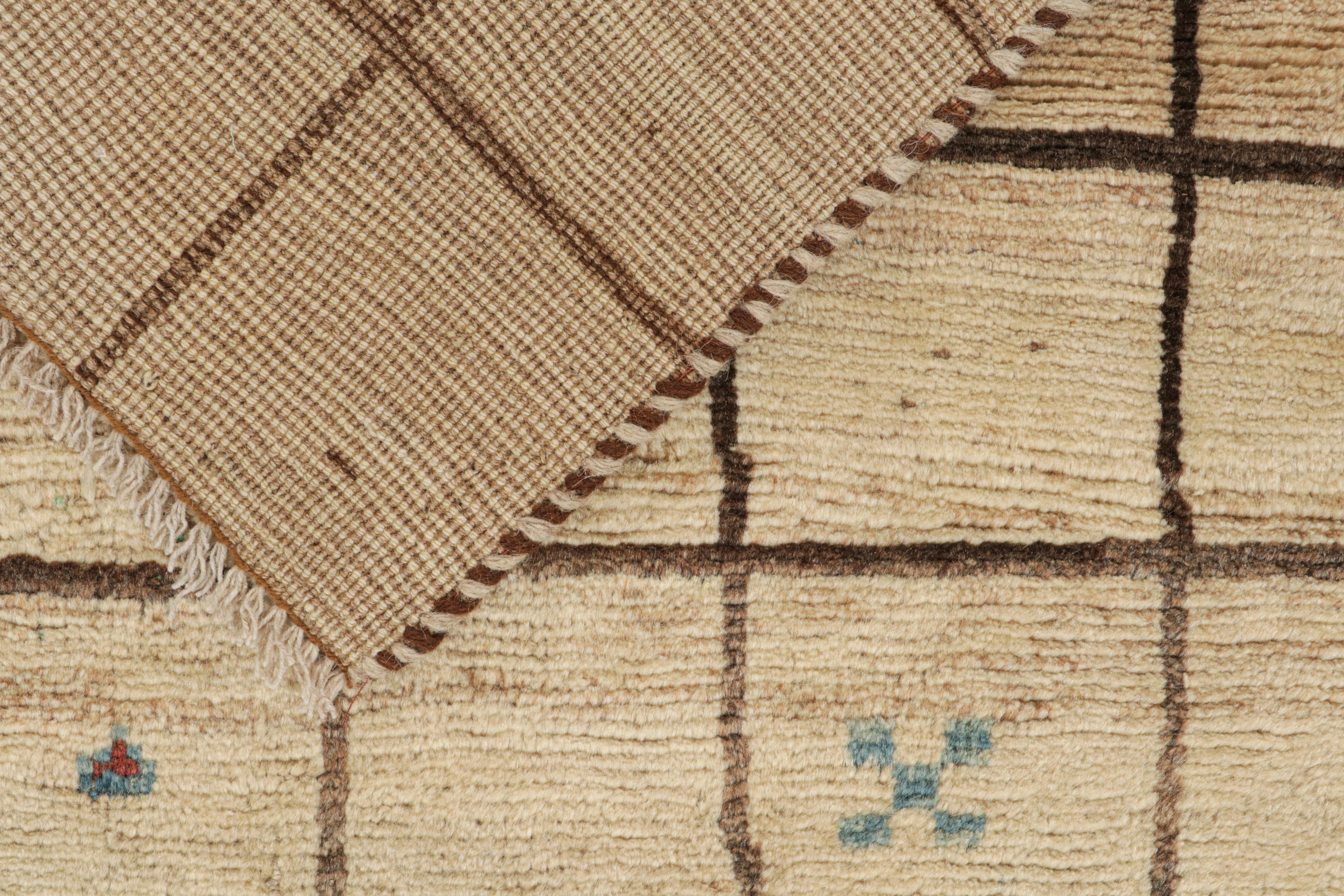 Wool Vintage Qashqai Persian Gabbeh Rug in Beige-Brown Grid Pattern For Sale