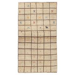 Tappeto Gabbeh persiano vintage Qashqai con motivo a griglia beige-marrone