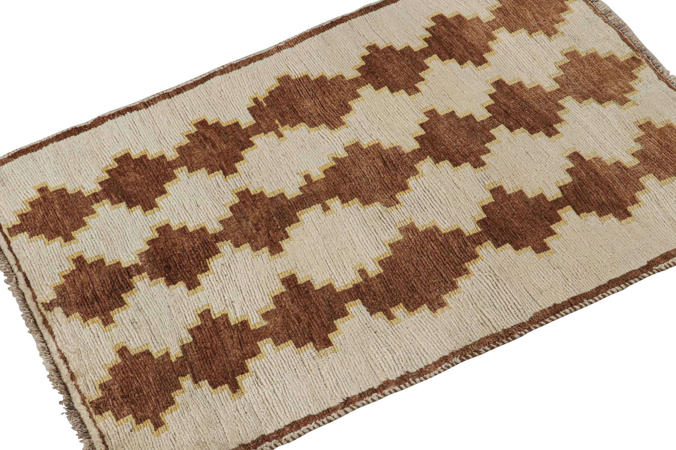 Tribal Vintage Qashqai Persian Gabbeh Rug in Beige with Brown Pattern by Rug & Kilim For Sale