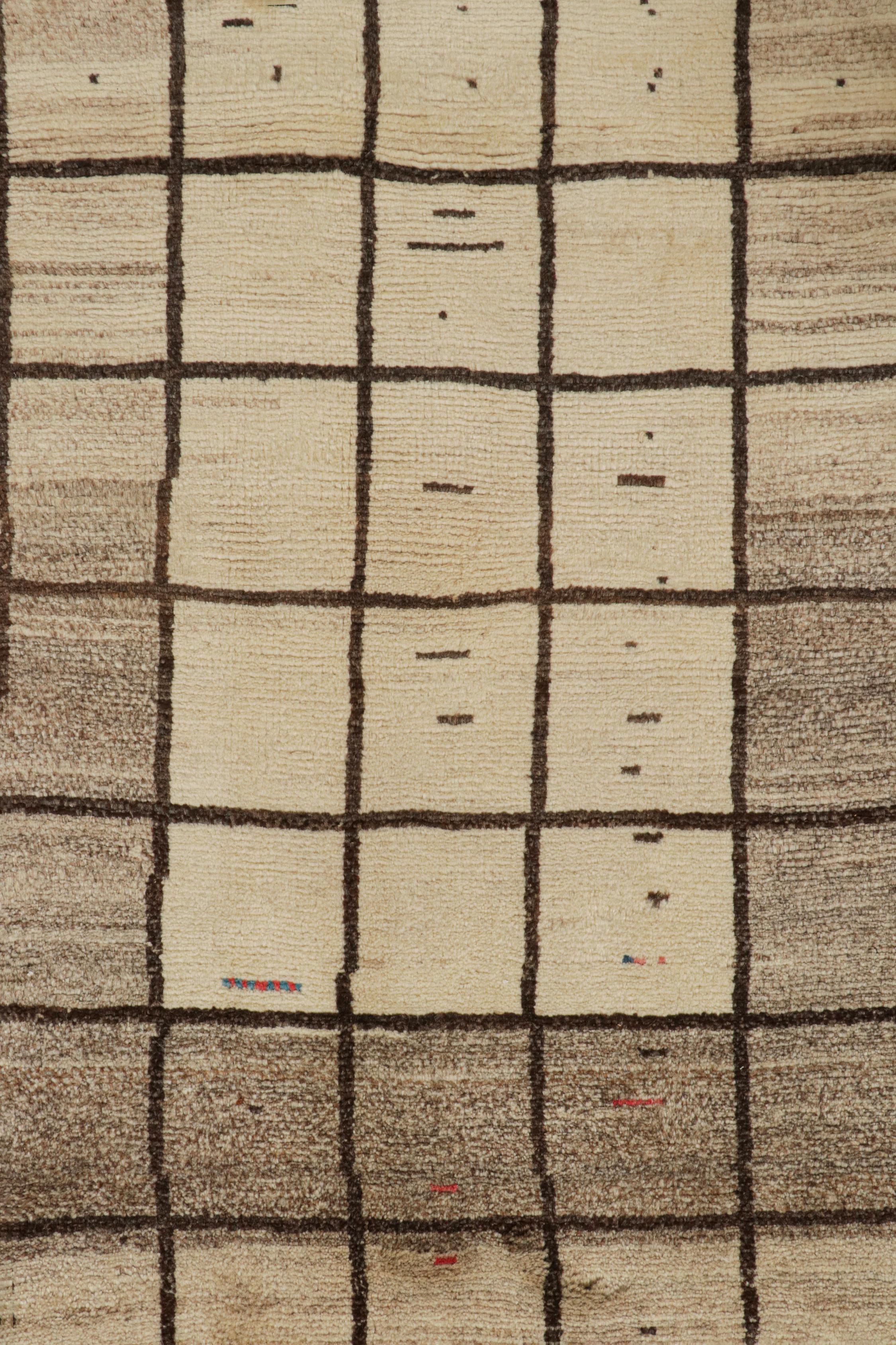 Mid-20th Century Vintage Qashqai Persian Gabbeh Runner in Beige-Brown Grid Pattern by Rug & Kilim For Sale