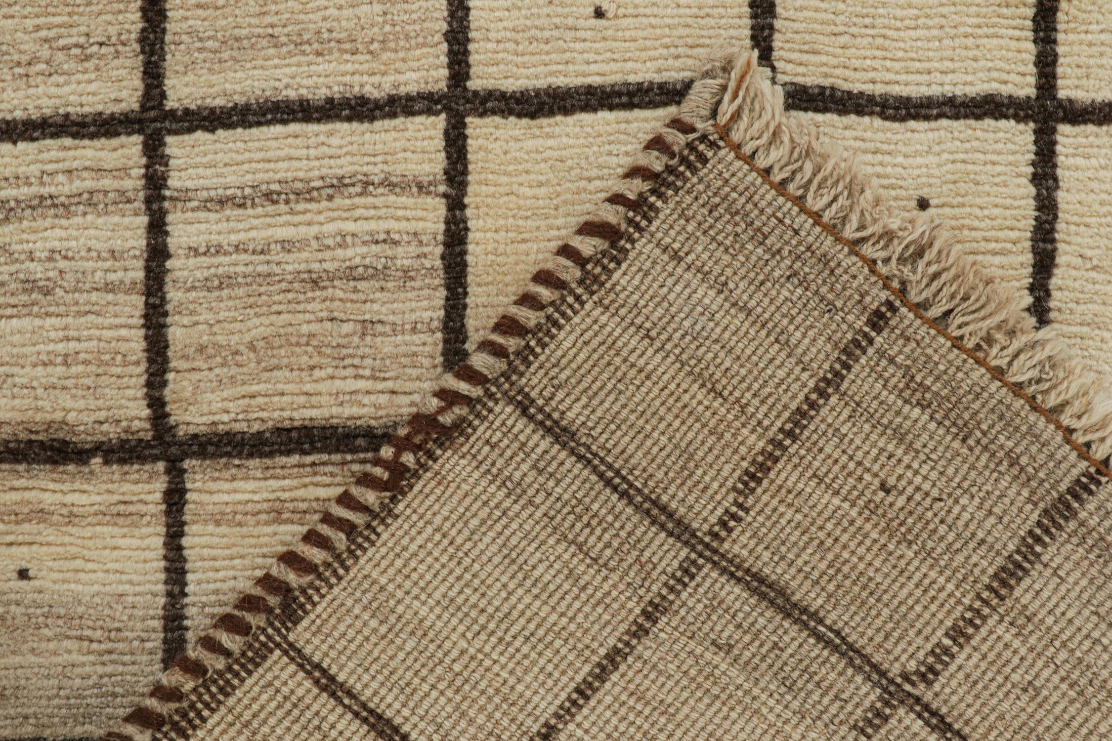 Wool Vintage Qashqai Persian Gabbeh Runner in Beige-Brown Grid Pattern by Rug & Kilim For Sale