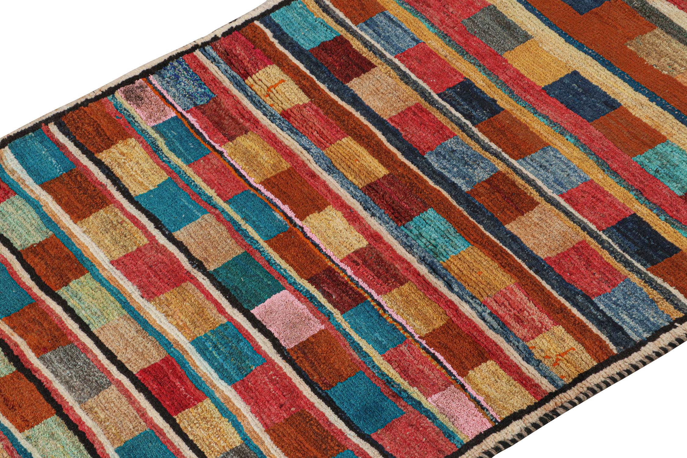 Hand-Knotted Vintage Qashqai Persian Gabbeh runner in Polychromatic Patterns by Rug & Kilim For Sale