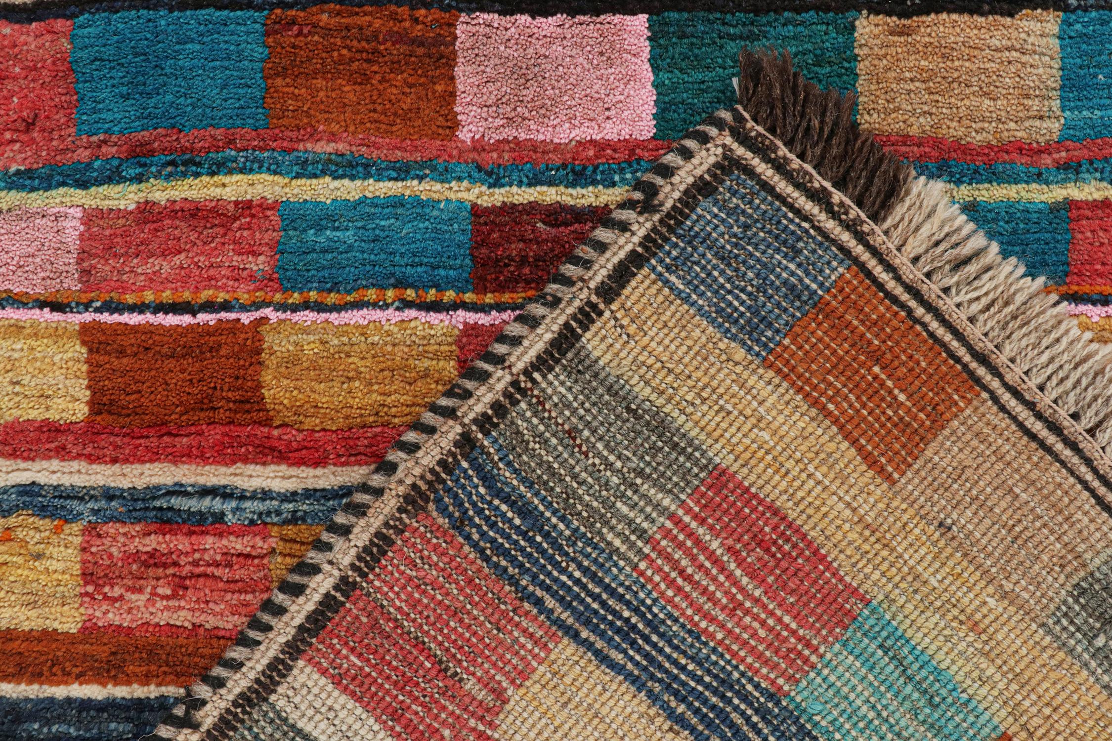 Wool Vintage Qashqai Persian Gabbeh runner in Polychromatic Patterns by Rug & Kilim For Sale