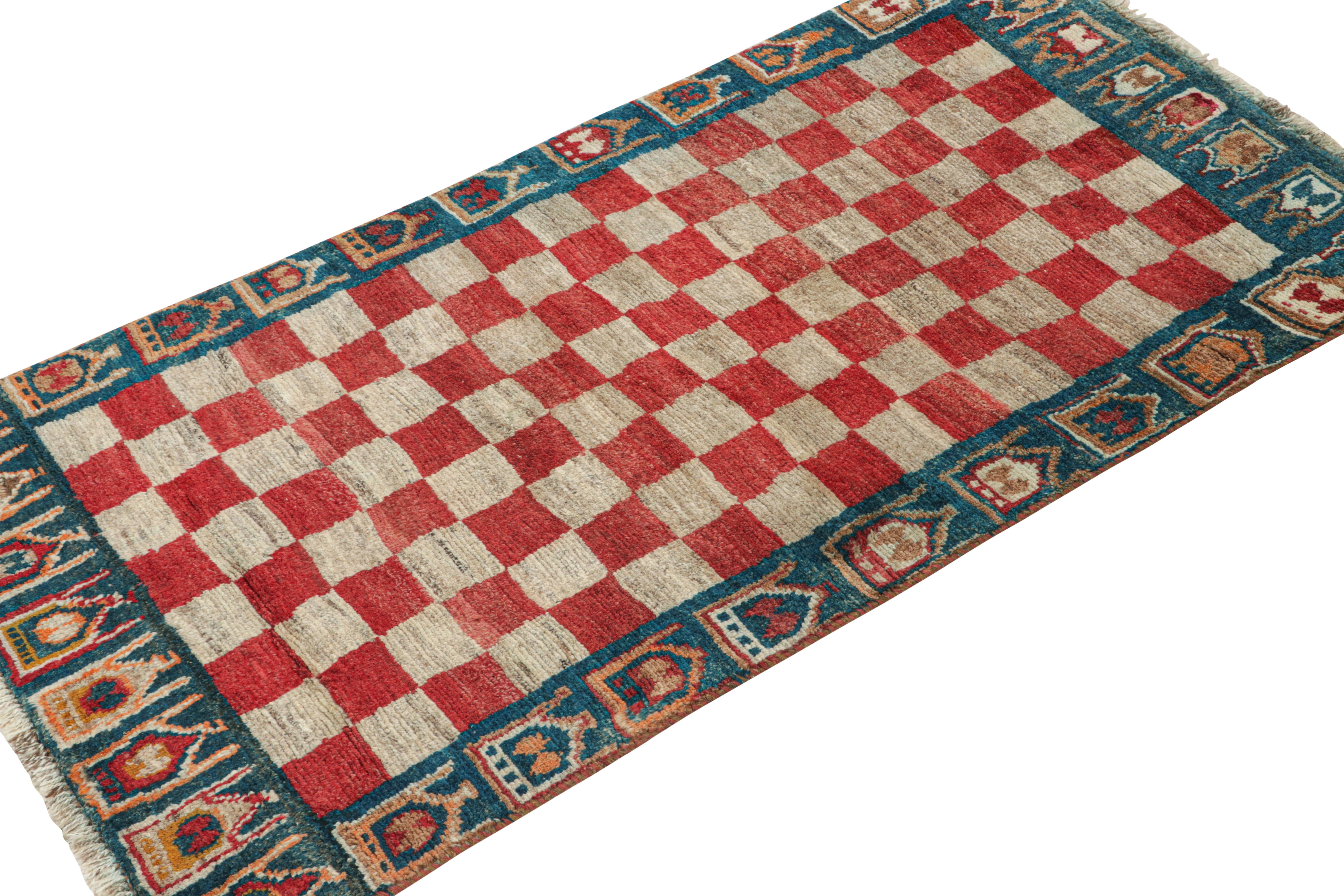 Tribal Vintage Qashqai Persian Gabbeh Runner with Checkerboard Pattern by Rug & Kilim For Sale