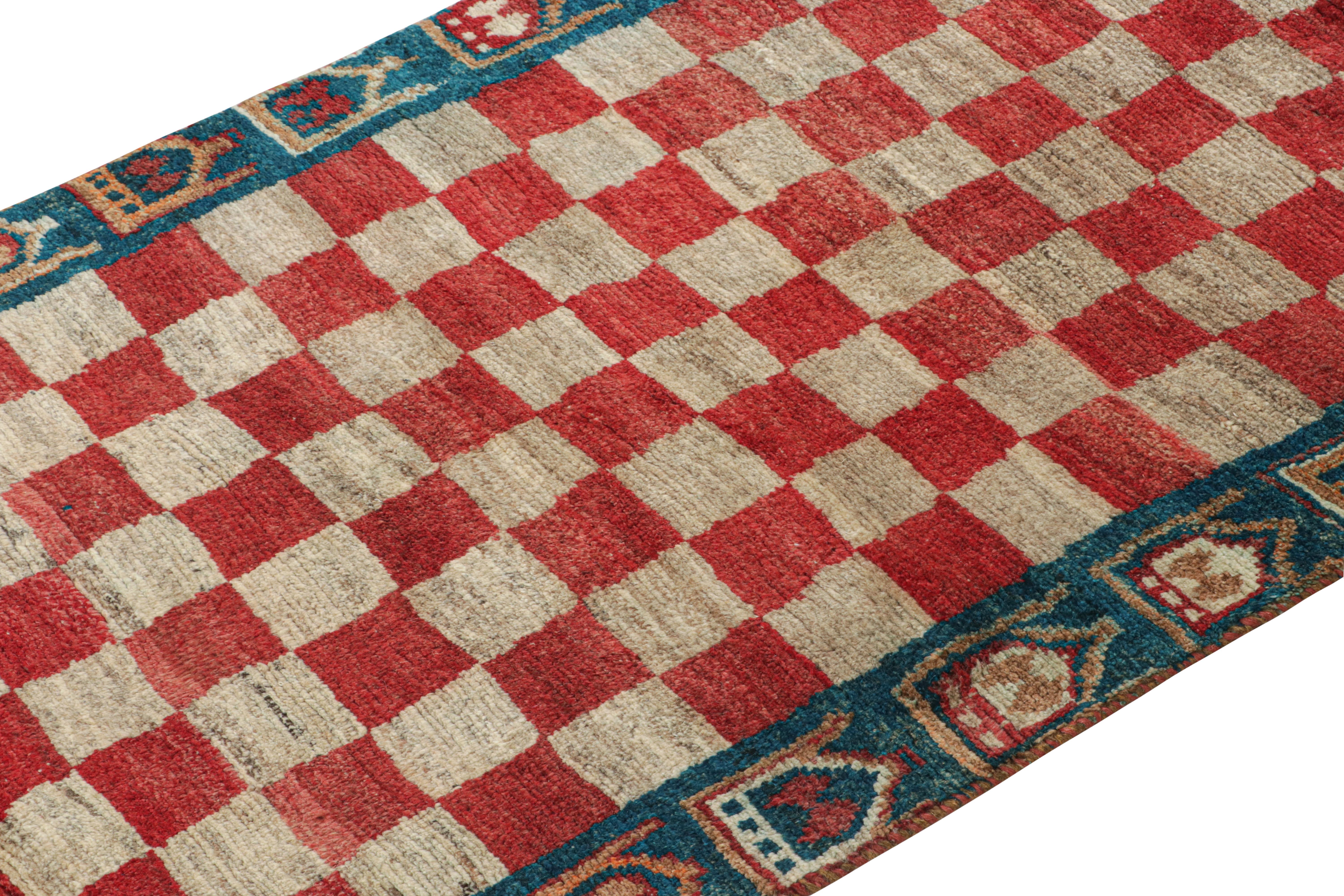 Hand-Knotted Vintage Qashqai Persian Gabbeh Runner with Checkerboard Pattern by Rug & Kilim For Sale