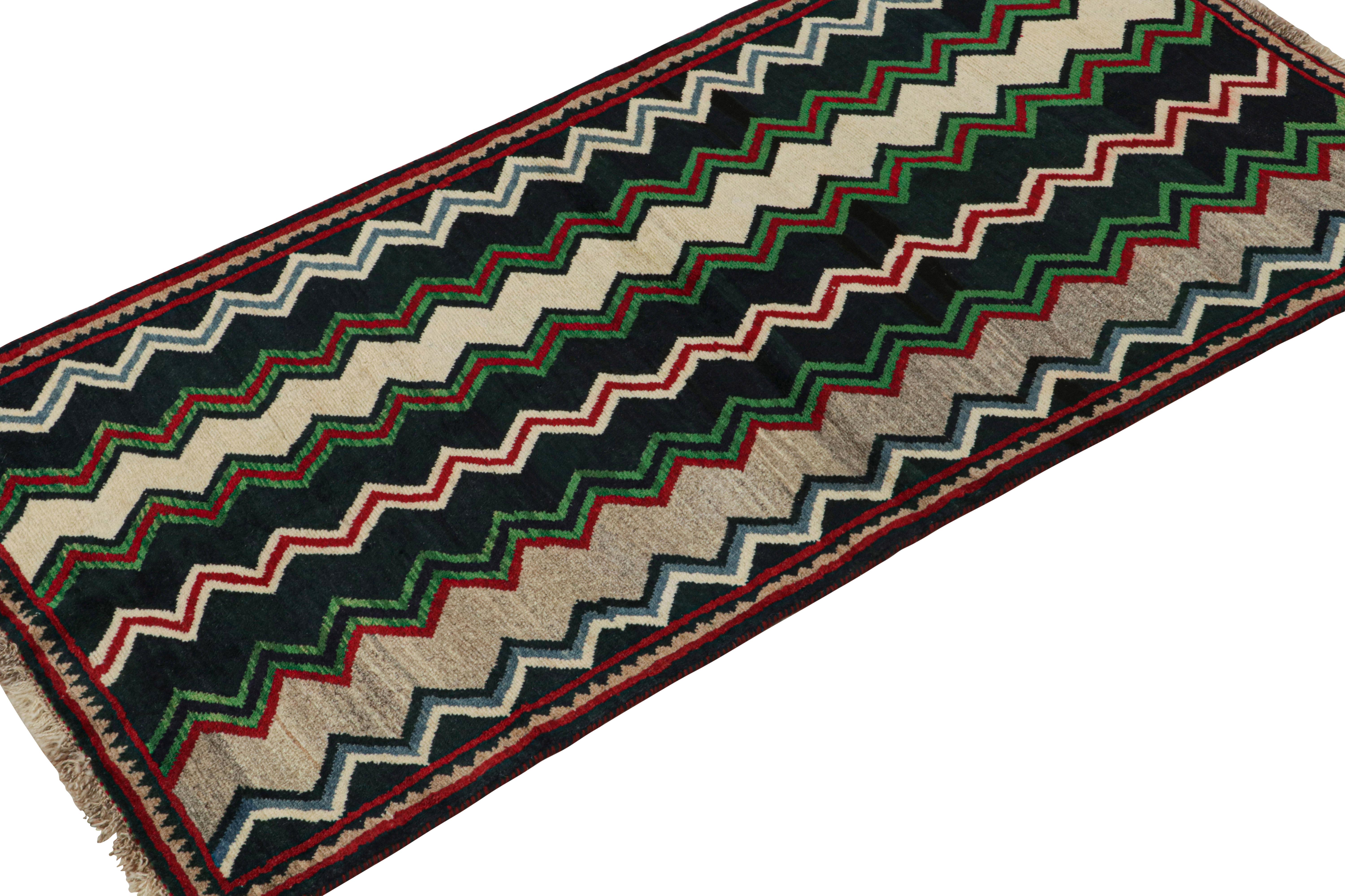 Tribal Vintage Qashqai Persian Gabbeh Runner with Chevron Patterns by Rug & Kilim For Sale