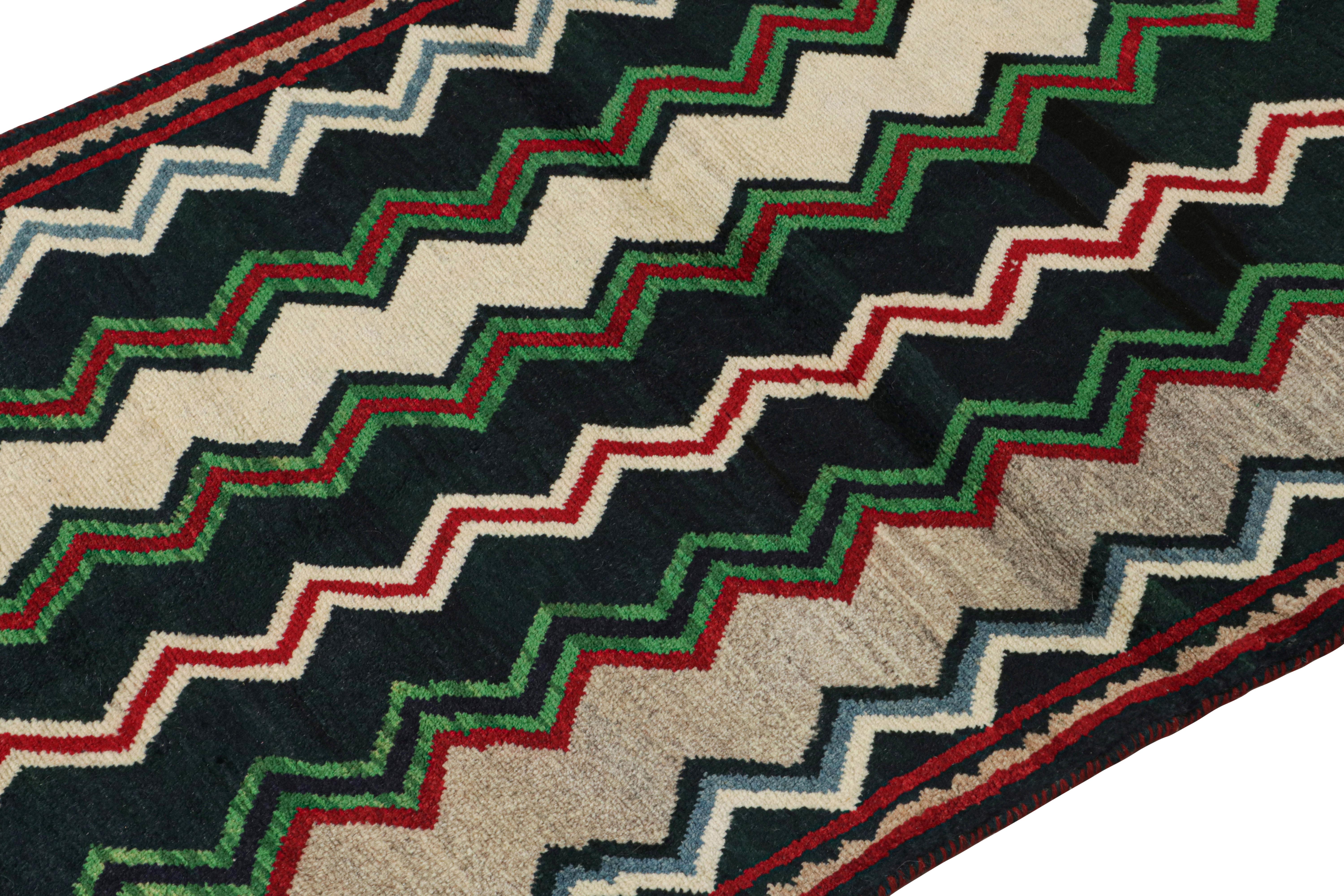 Hand-Knotted Vintage Qashqai Persian Gabbeh Runner with Chevron Patterns by Rug & Kilim For Sale