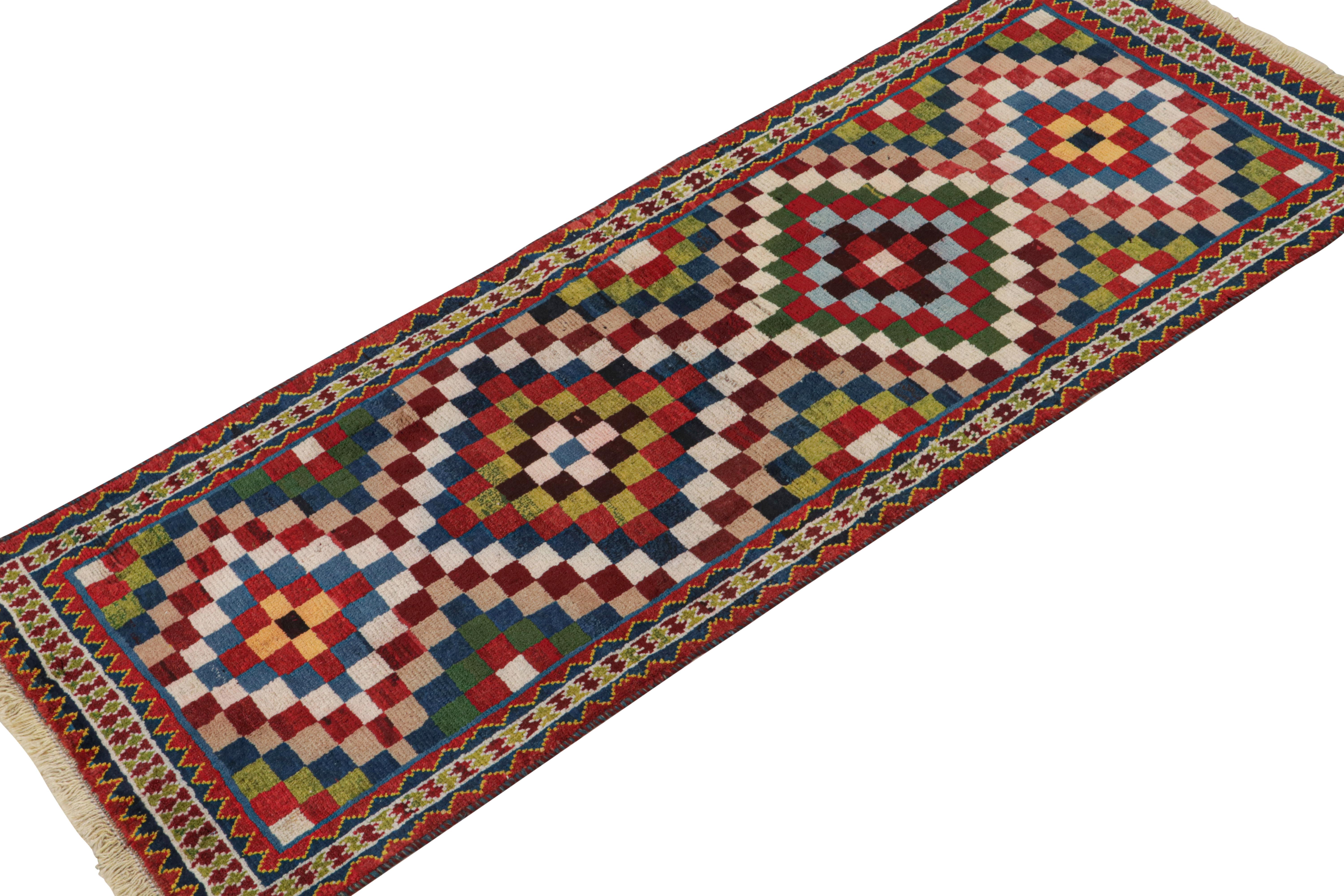 Tribal Vintage Qashqai Persian Gabbeh Runner with Geometric Patterns by Rug & Kilim For Sale