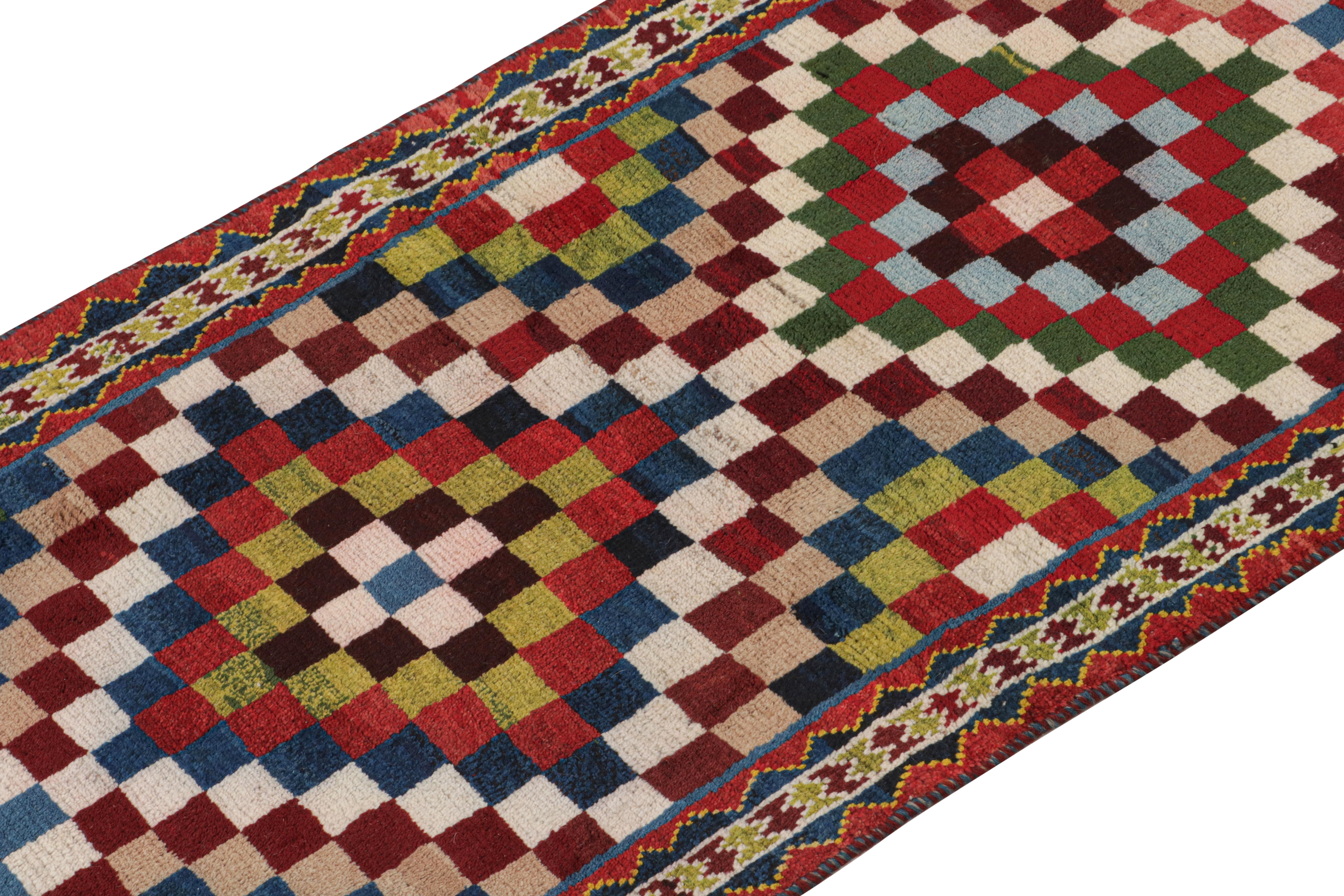 Hand-Knotted Vintage Qashqai Persian Gabbeh Runner with Geometric Patterns by Rug & Kilim For Sale