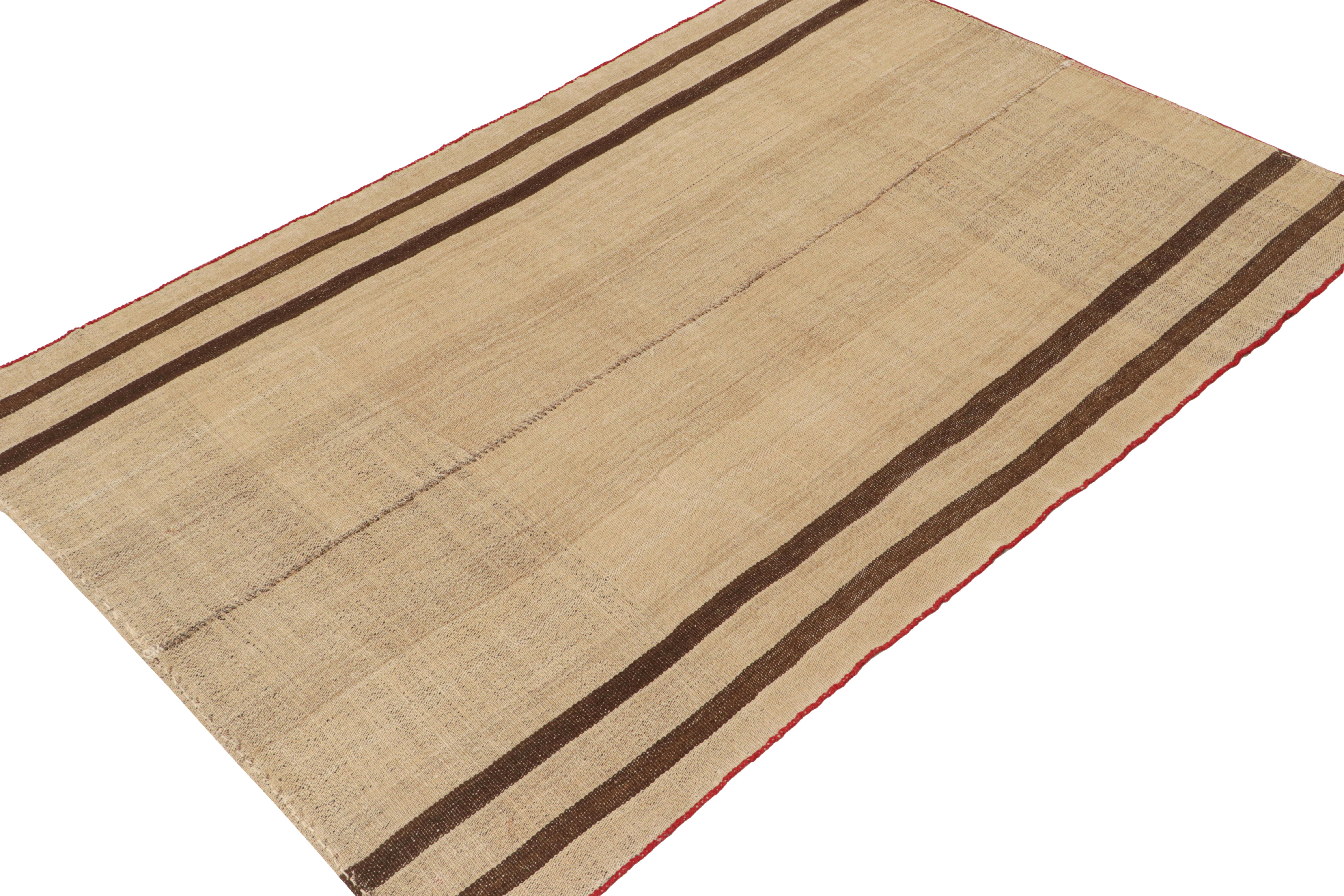 Tribal Vintage Qashqai Persian Jajim Kilim in Beige with Brown Stripes For Sale