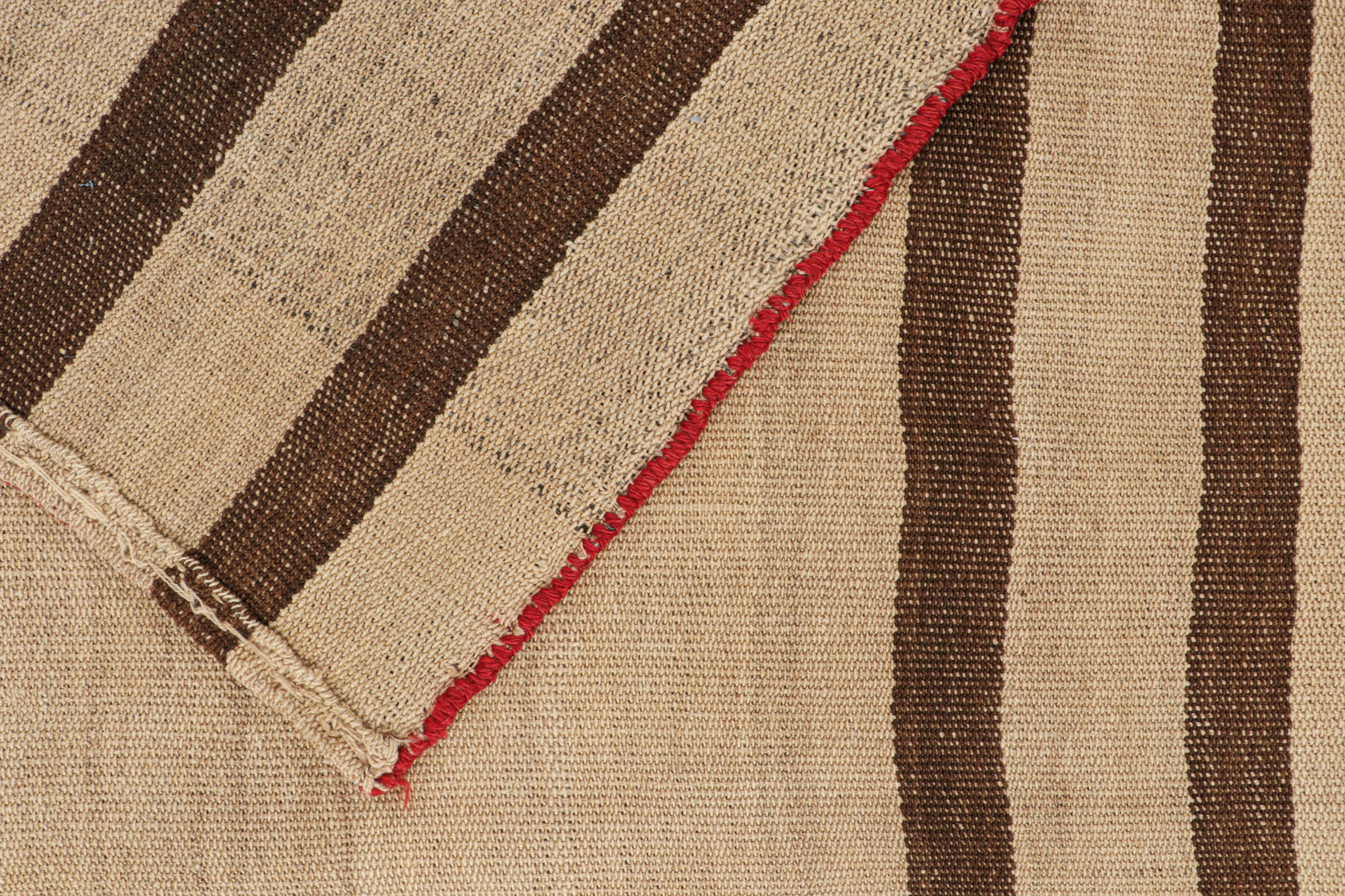 Wool Vintage Qashqai Persian Jajim Kilim in Beige with Brown Stripes For Sale