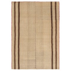 Vintage Qashqai Persian Jajim Kilim in Beige with Brown Stripes