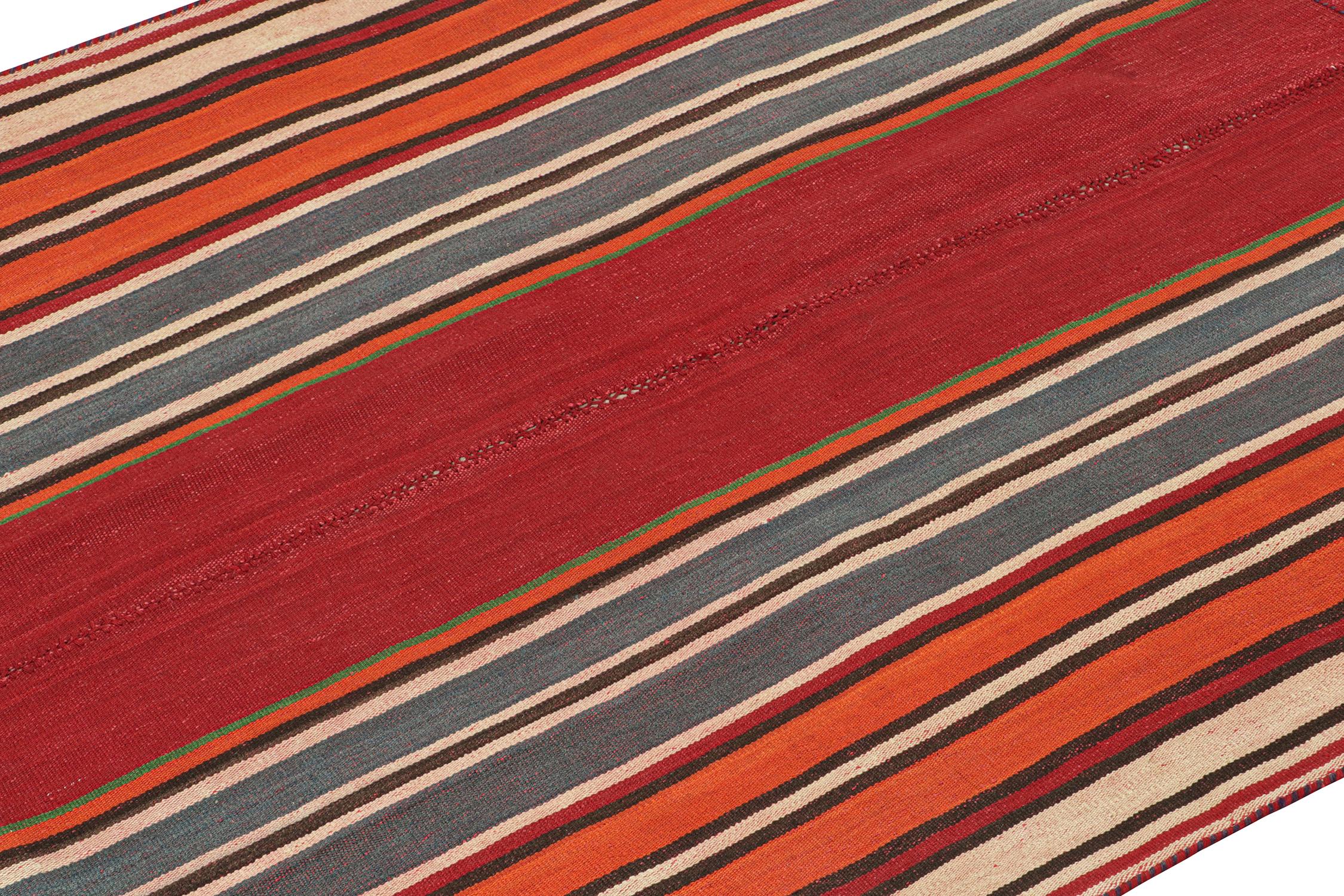 Hand-Knotted Vintage Qashqai Persian Jajim Kilim in with Multicolor Stripes by Rug & Kilim For Sale