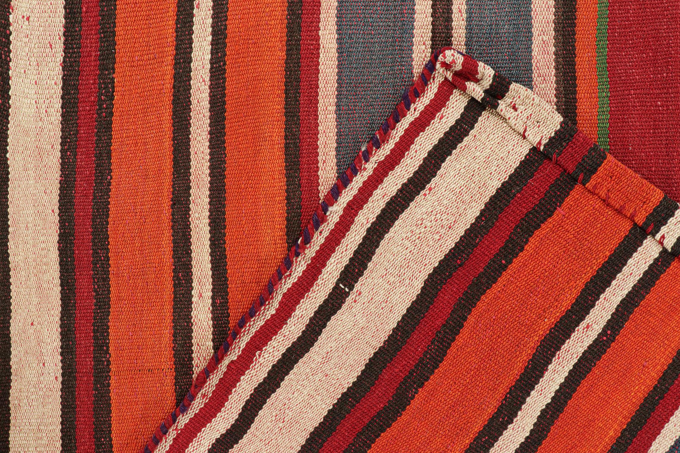 Wool Vintage Qashqai Persian Jajim Kilim in with Multicolor Stripes by Rug & Kilim For Sale