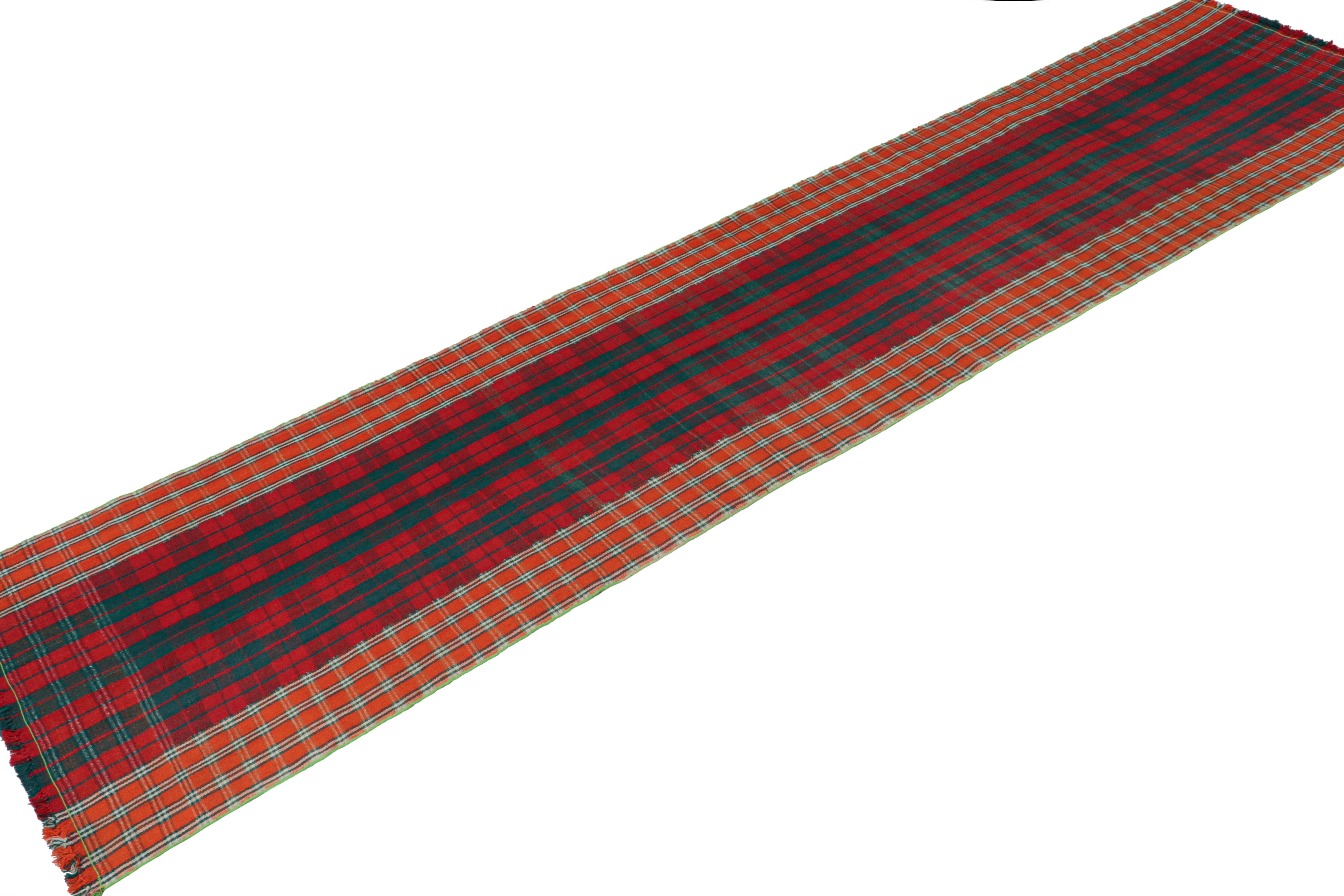 Tribale Vintage Qashqai Persian Kilim Extra-Long Runner in Plaid Stripes by Rug & Kilim in vendita