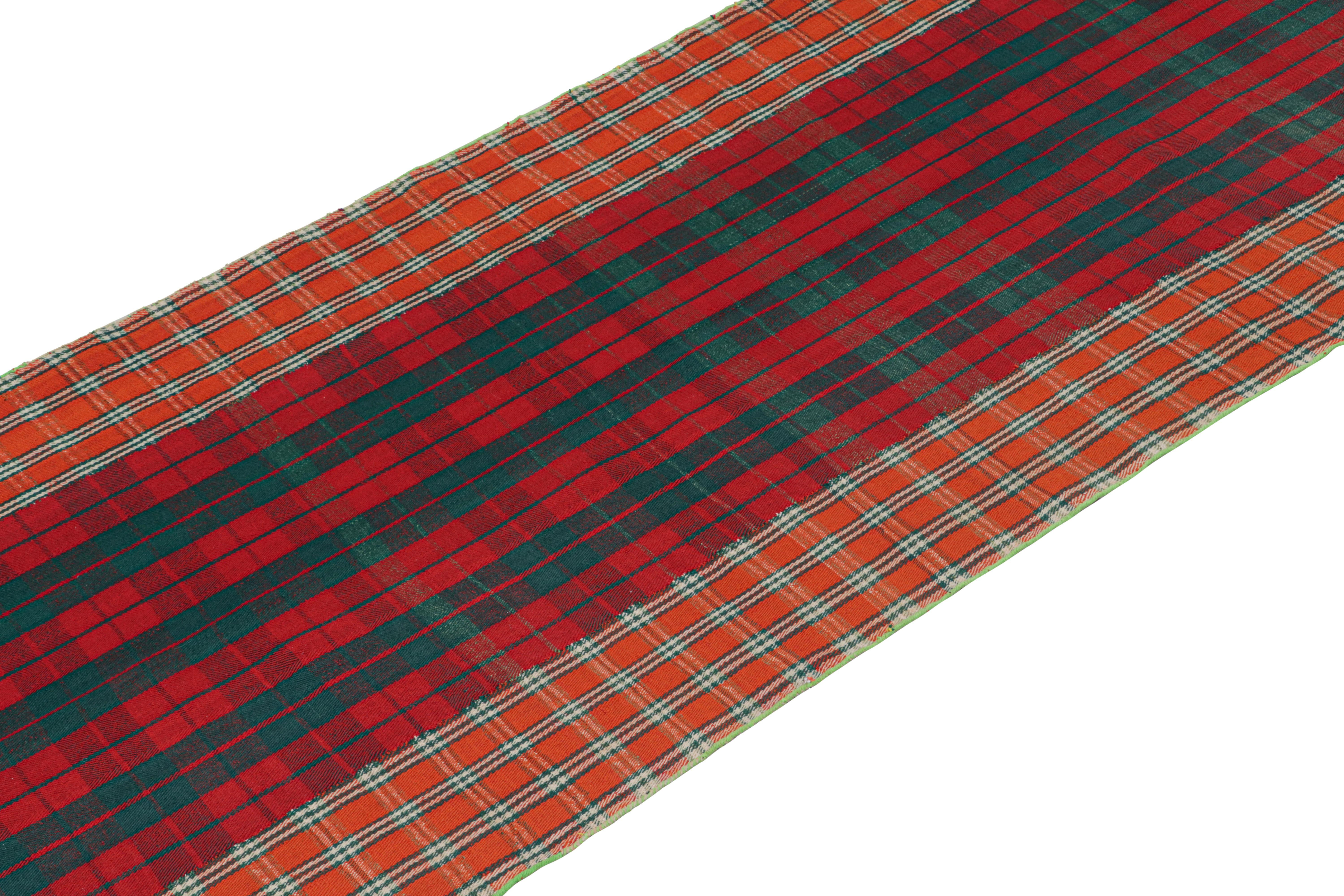 Persiano Vintage Qashqai Persian Kilim Extra-Long Runner in Plaid Stripes by Rug & Kilim in vendita