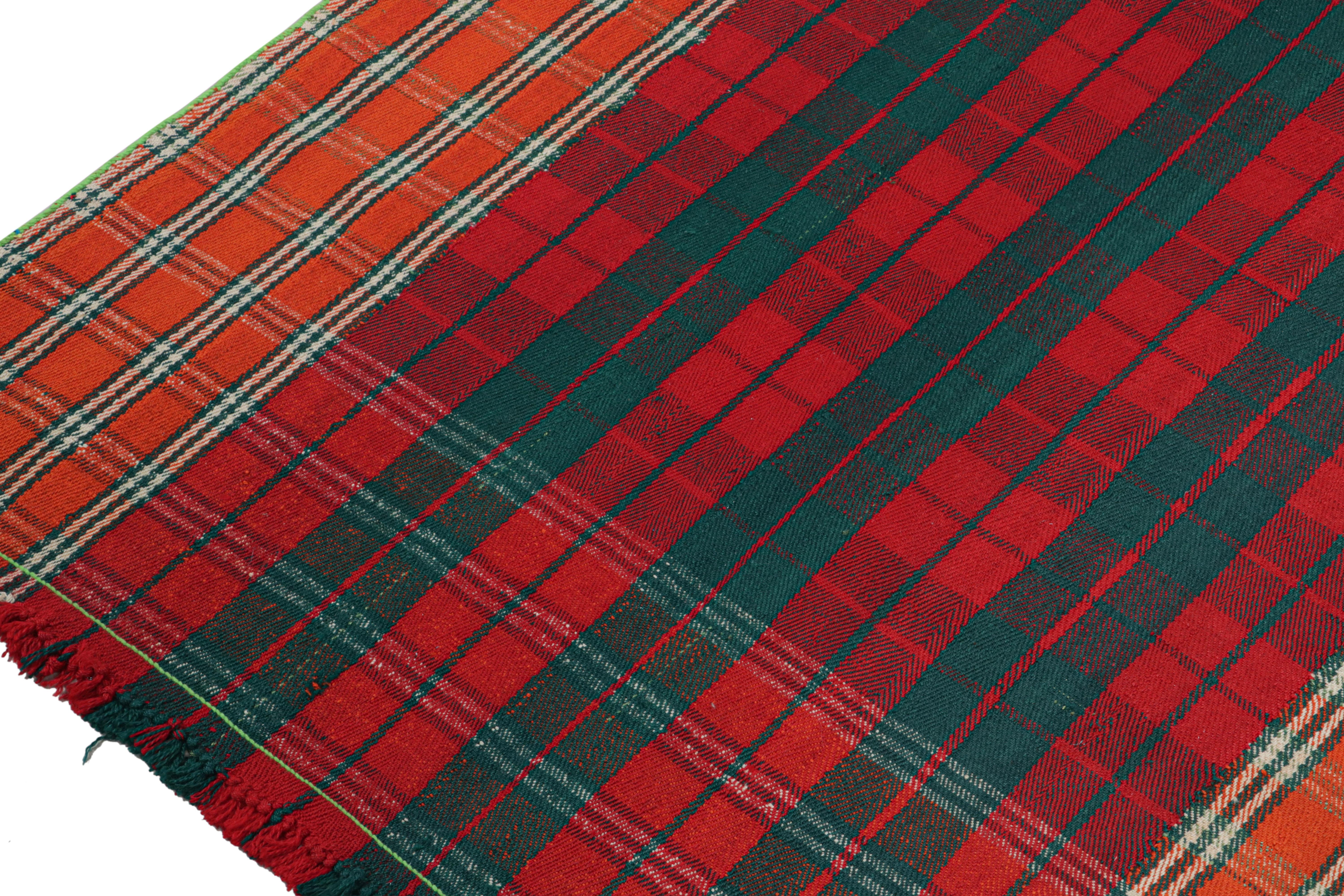 Annodato a mano Vintage Qashqai Persian Kilim Extra-Long Runner in Plaid Stripes by Rug & Kilim in vendita