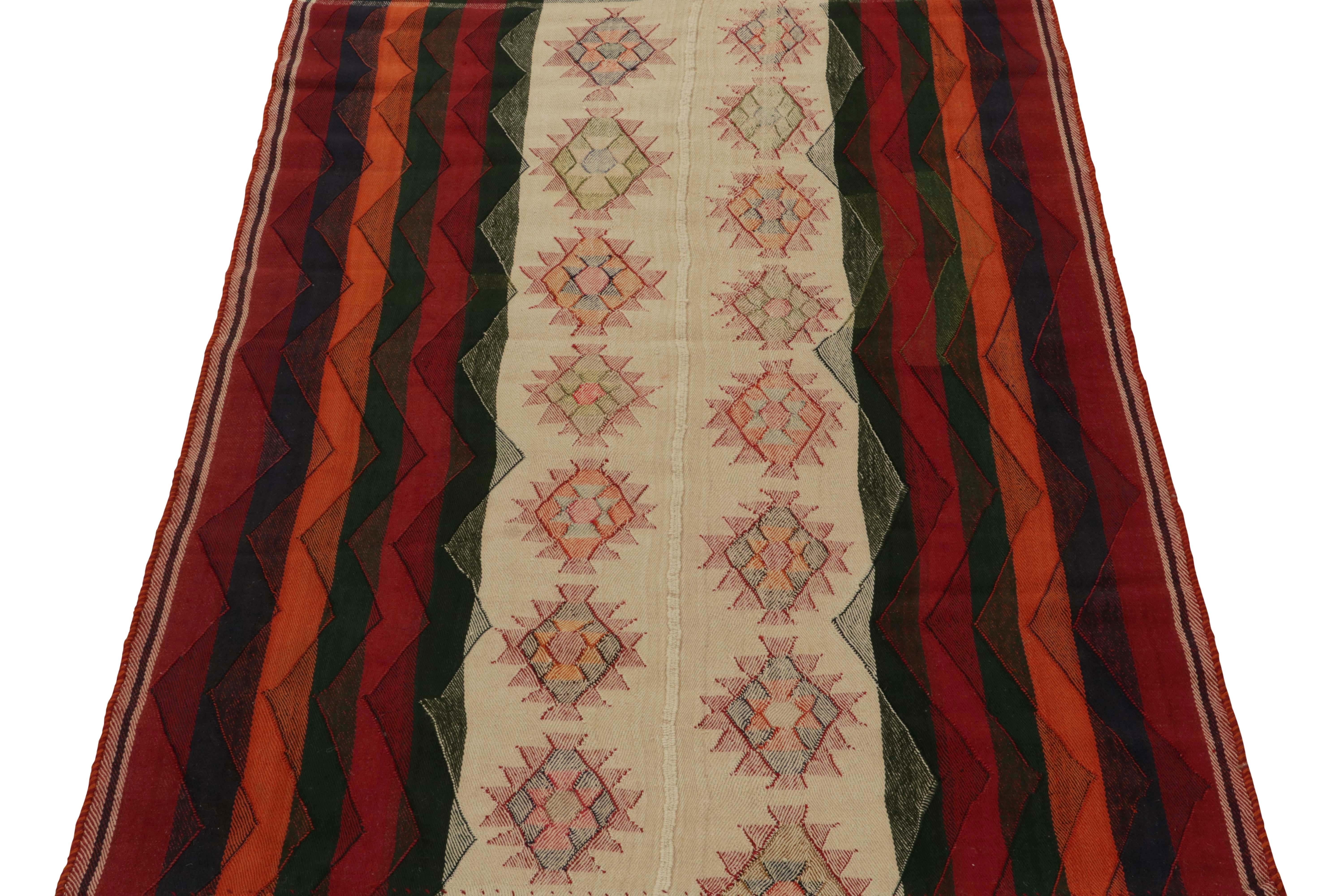 Tribal Vintage Qashqai Persian Kilim in Multicolor Motifs and Red Stripe by Rug & Kilim For Sale