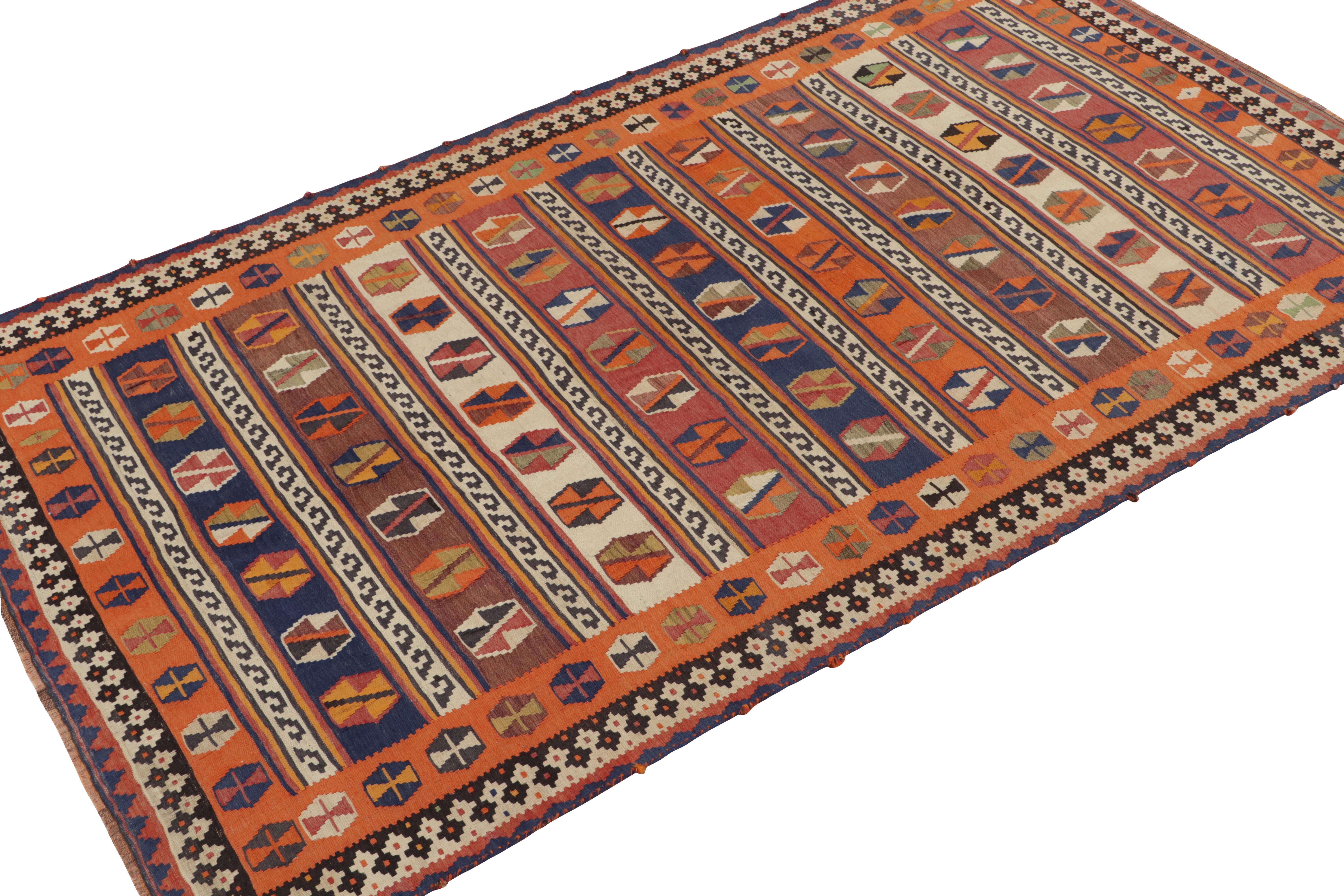 Tribal Vintage Qashqai Persian Kilim in Orange with Geometric Patterns For Sale