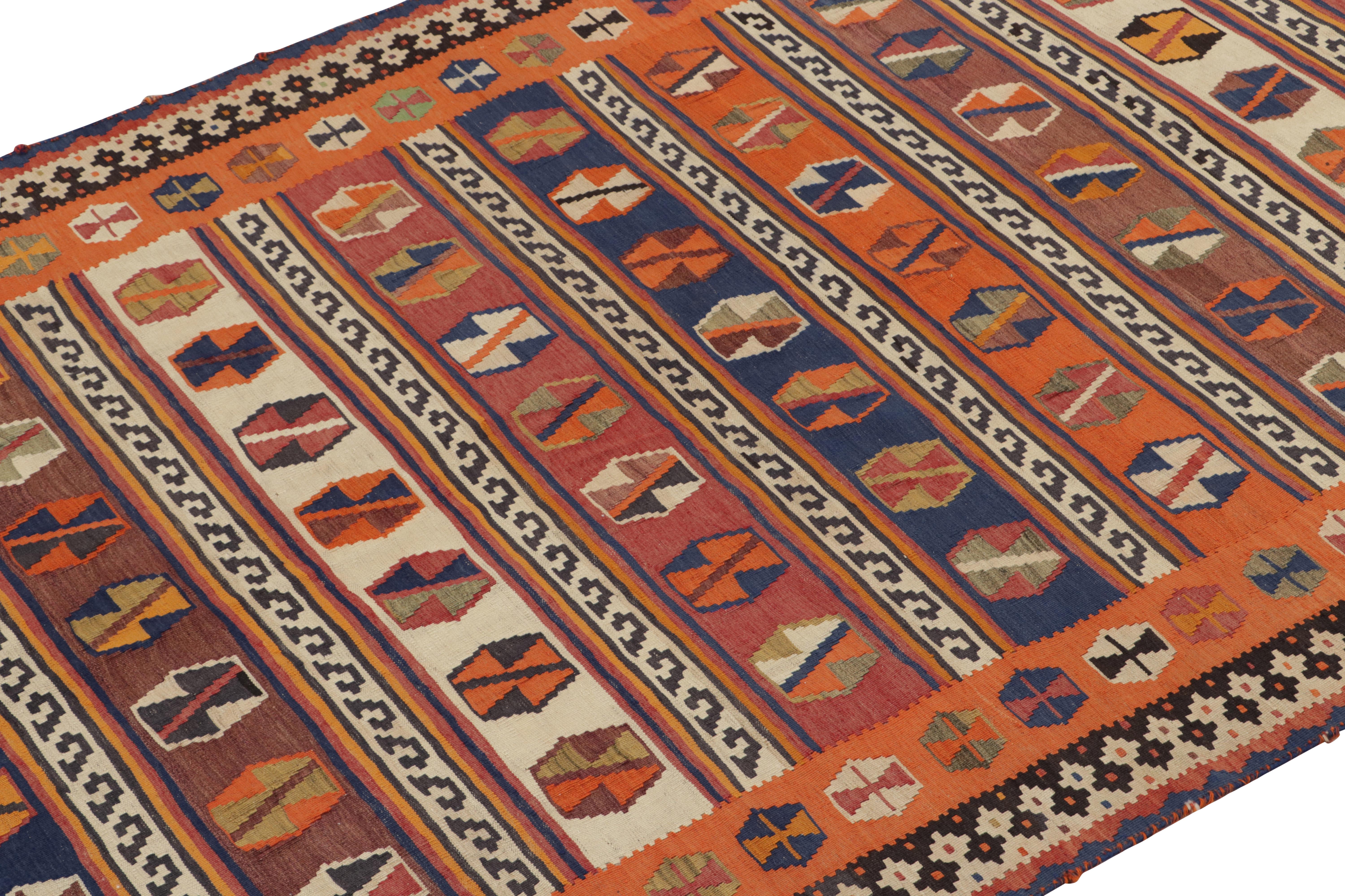 Hand-Knotted Vintage Qashqai Persian Kilim in Orange with Geometric Patterns For Sale