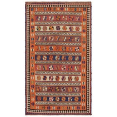 Vintage Qashqai Persian Kilim in Orange with Geometric Patterns