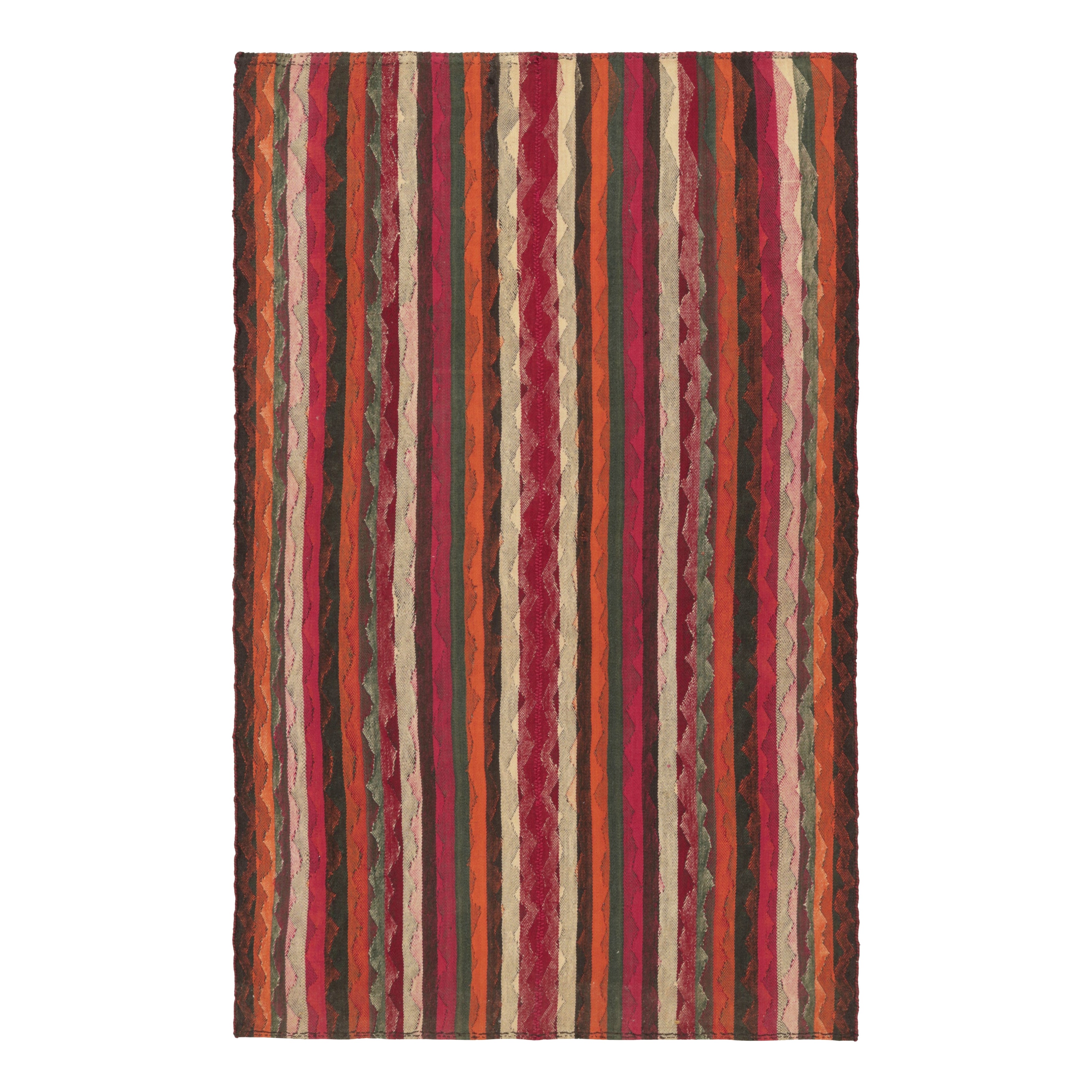 Vintage Qashqai Persian Kilim in Pink with Polychromatic Stripes - Rug & Kilim