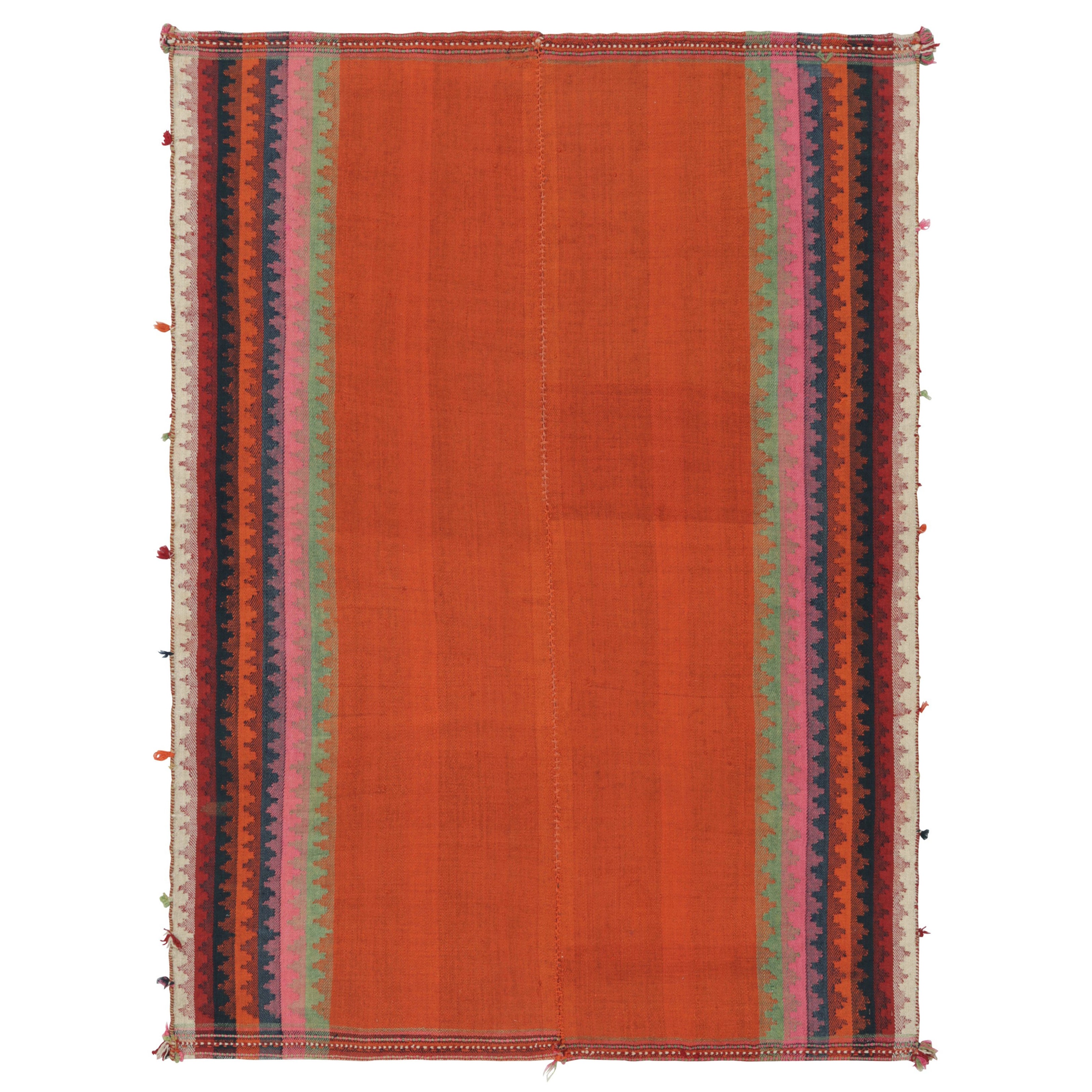 Kilim persiano vintage Qashqai nei toni del rosso, dell'arancio e del blu - Rug & Kilim