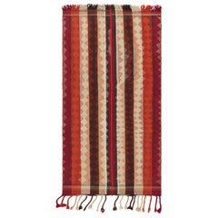 Kilim persa vintage Qashqai en rojo con rayas marrones, crema y óxido-Rug & Kilim