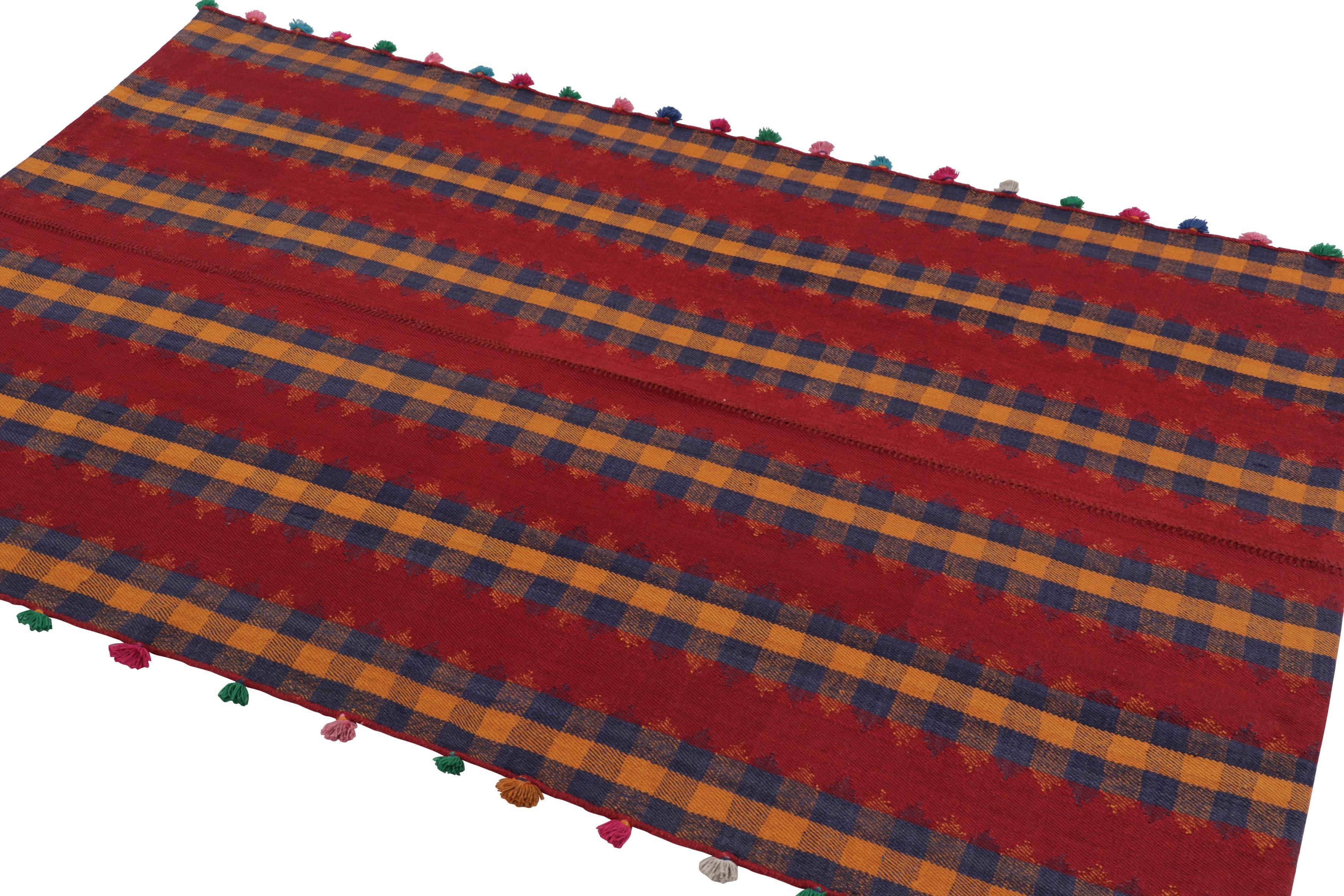 Kilim persa vintage Qashqai rojo con rayas marrones azul marino - Rug & Kilim Tejido a mano en venta