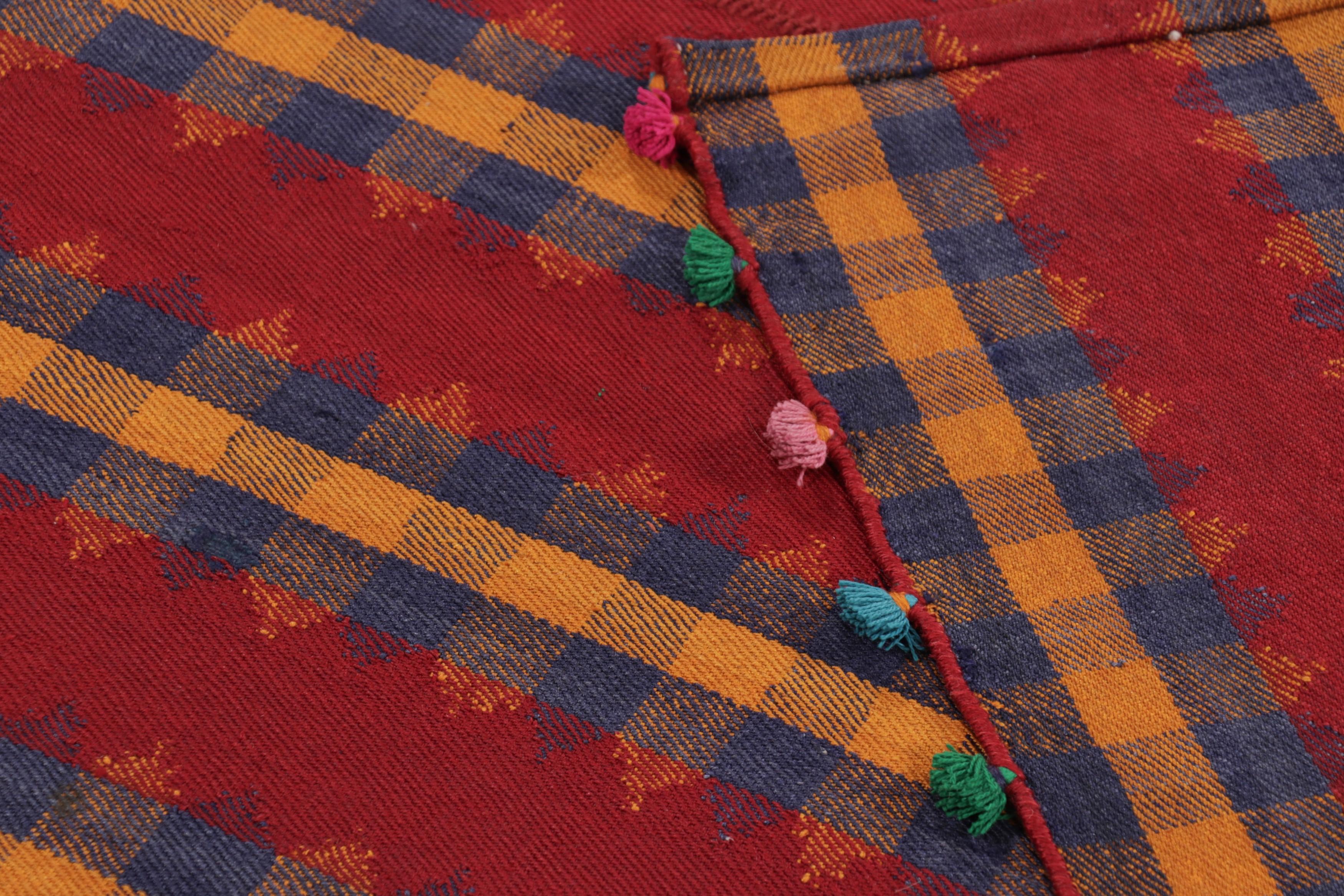 Kilim persa vintage Qashqai rojo con rayas marrones azul marino - Rug & Kilim Lana en venta