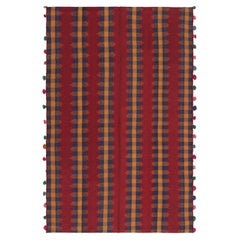 Kilim persa vintage Qashqai rojo con rayas marrones azul marino - Rug & Kilim