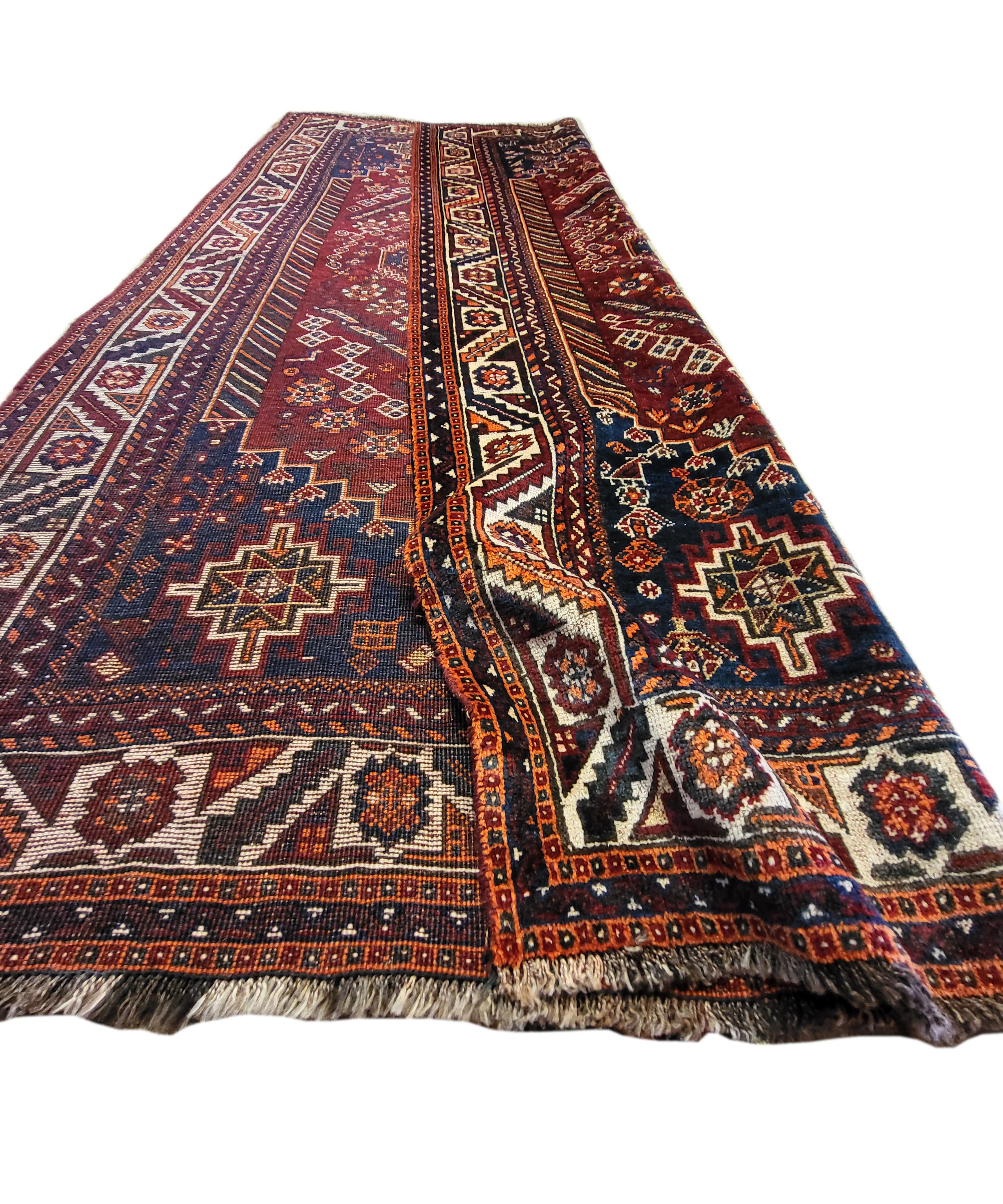 Hand-Knotted 5'x7' Antique Qashqai - Rahimi Persian Rug For Sale
