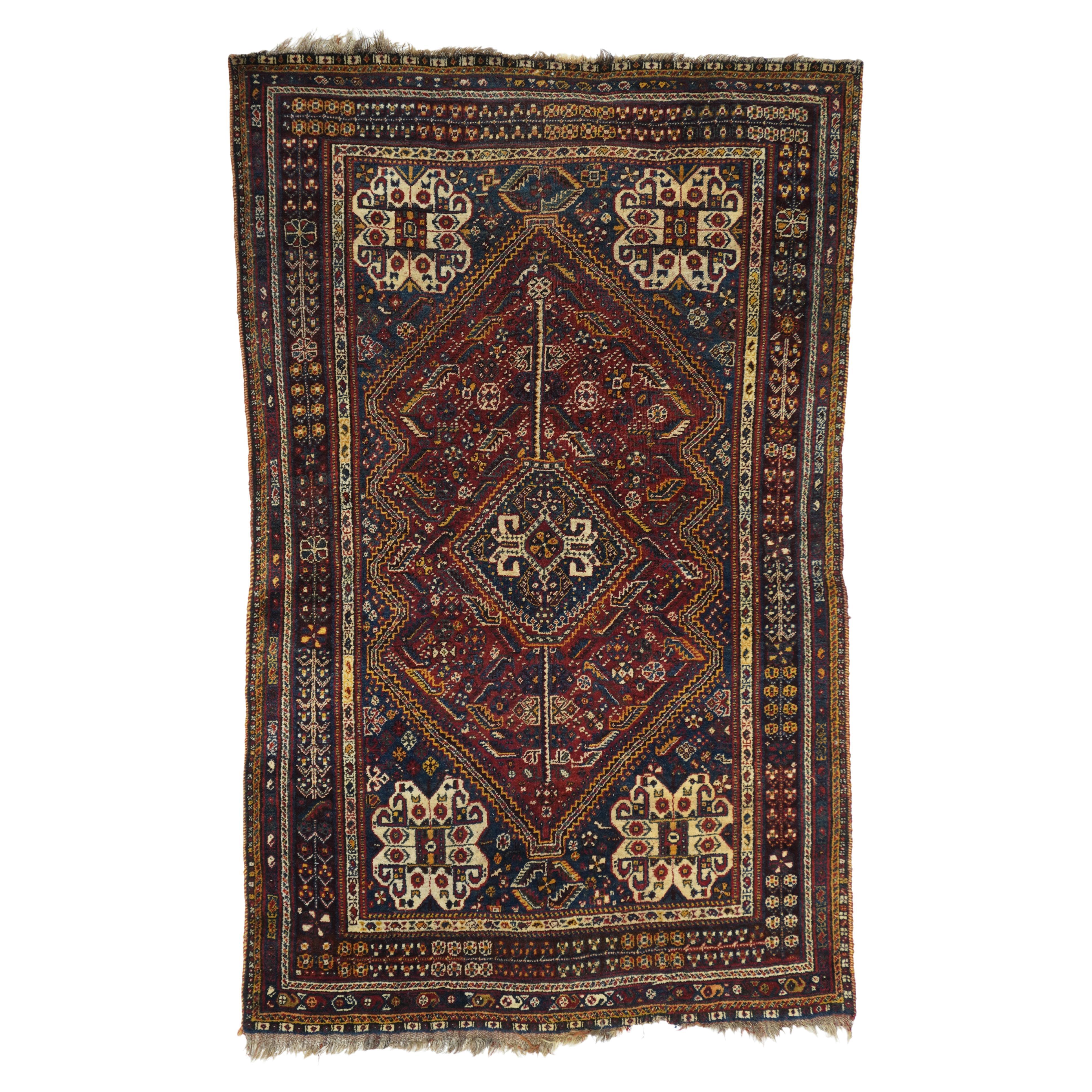 Fine Antique Persian Qashqai Wool Rug 5'0"  x 8'2''
